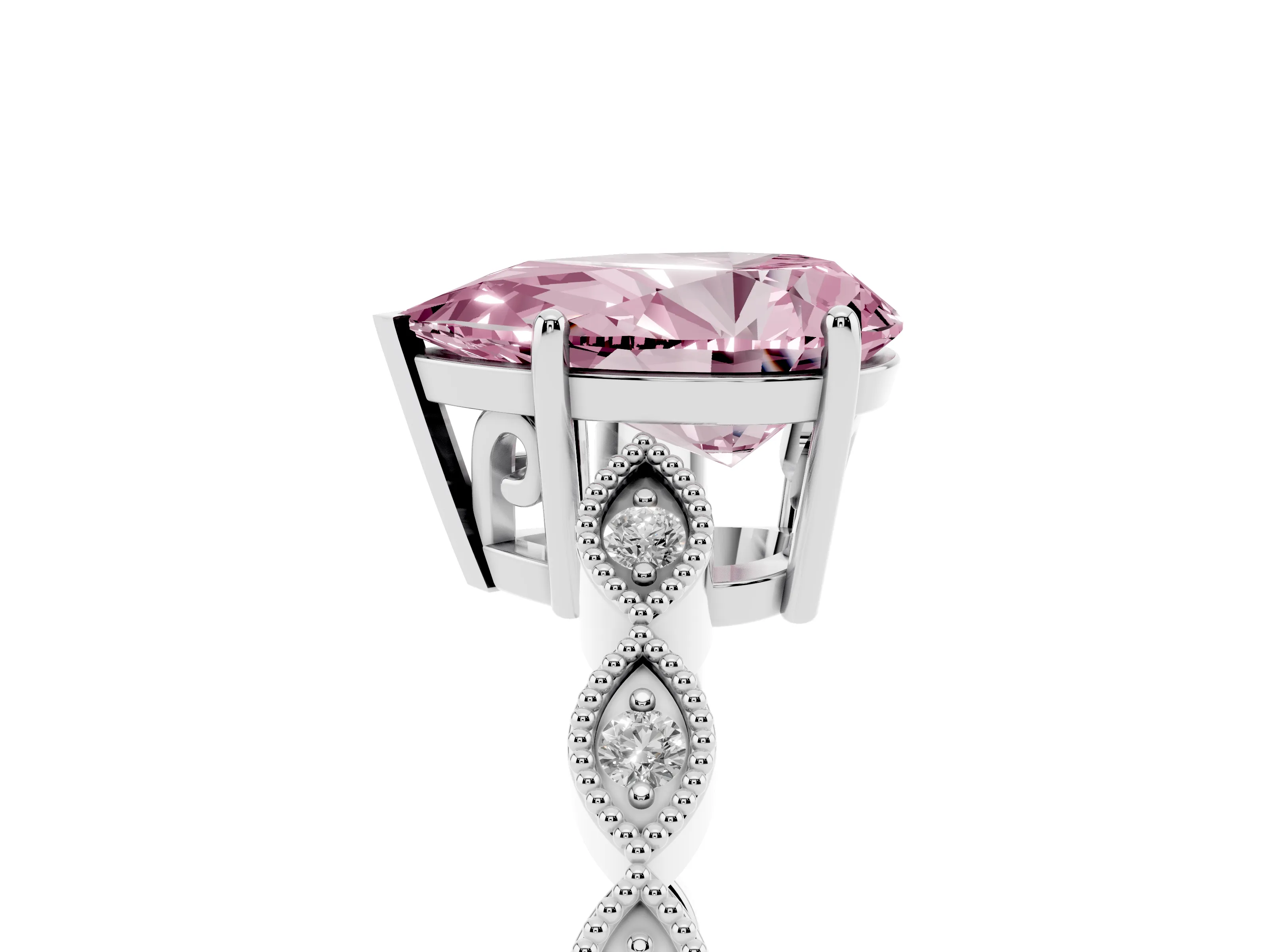 Fancy Pink Pear Cut Diamond Solitaire Ring Set in Silver with Infinity Twist Pavé Band