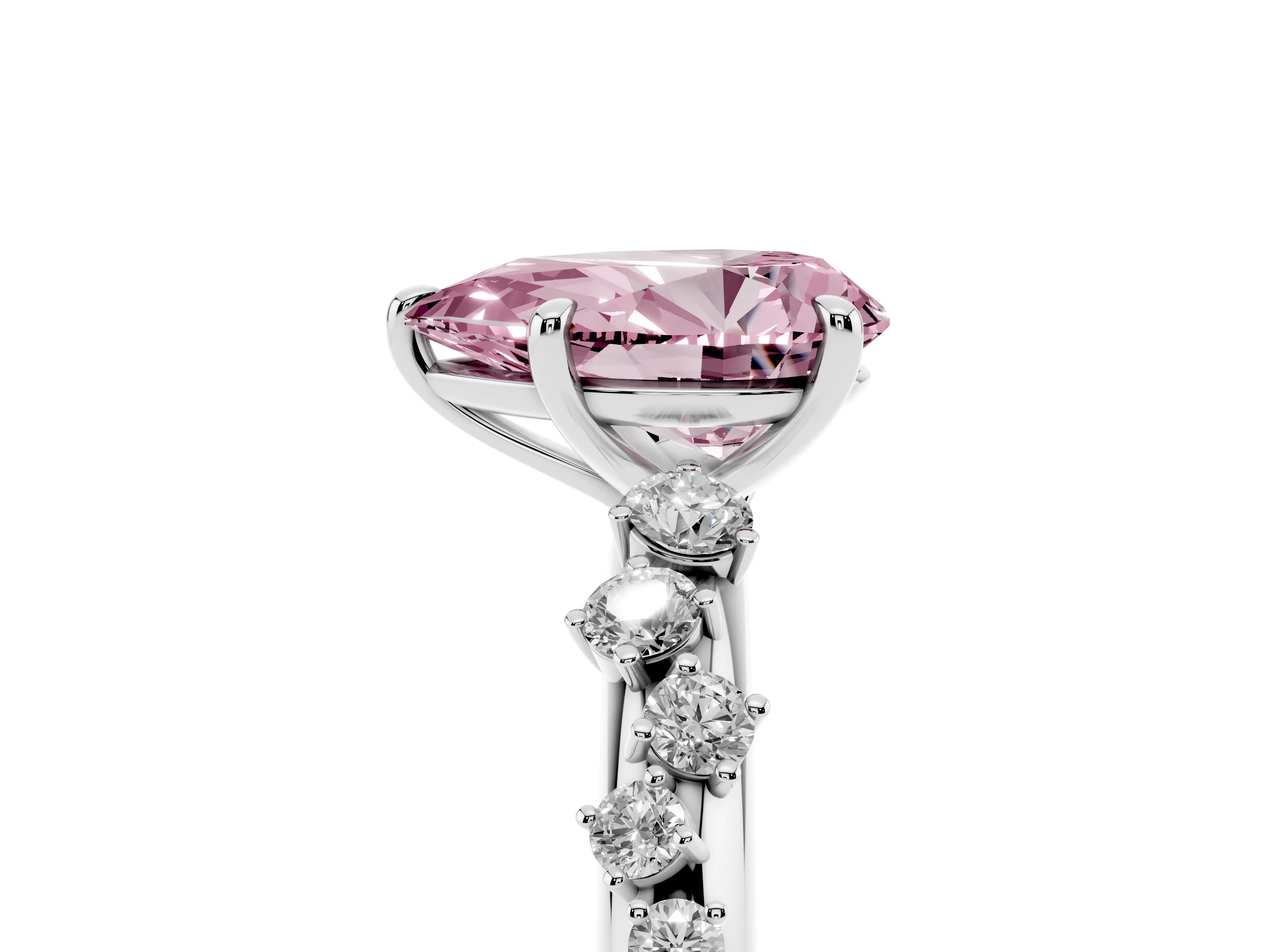 Fancy Pink Pear Cut Diamond Cluster Solitaire Ring Set in Platinum with Prong Setting