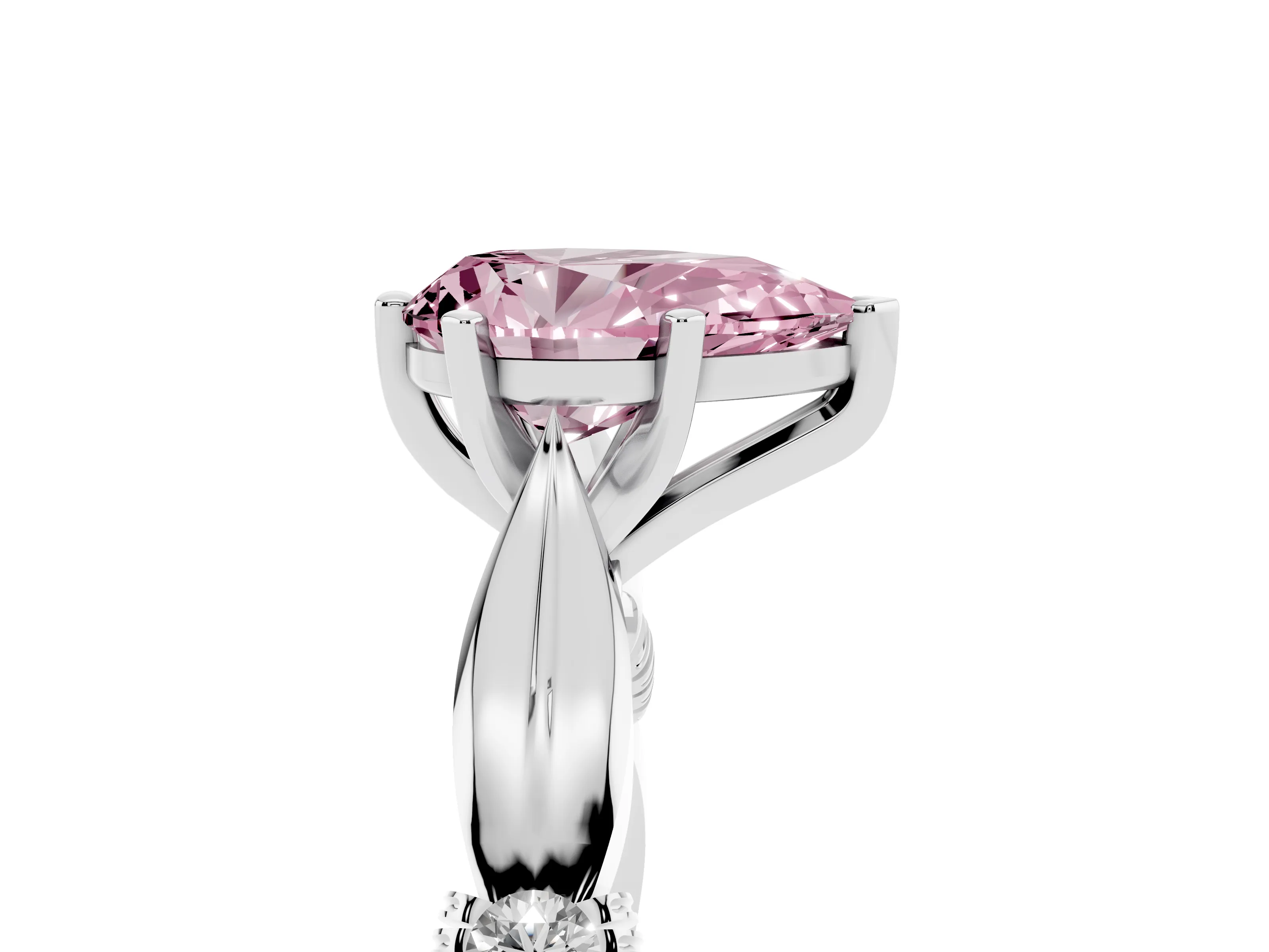Fancy Pink Pear Cut Diamond Solitaire Twisted Band Ring Set in Silver with Accent Stones and Prong Setting