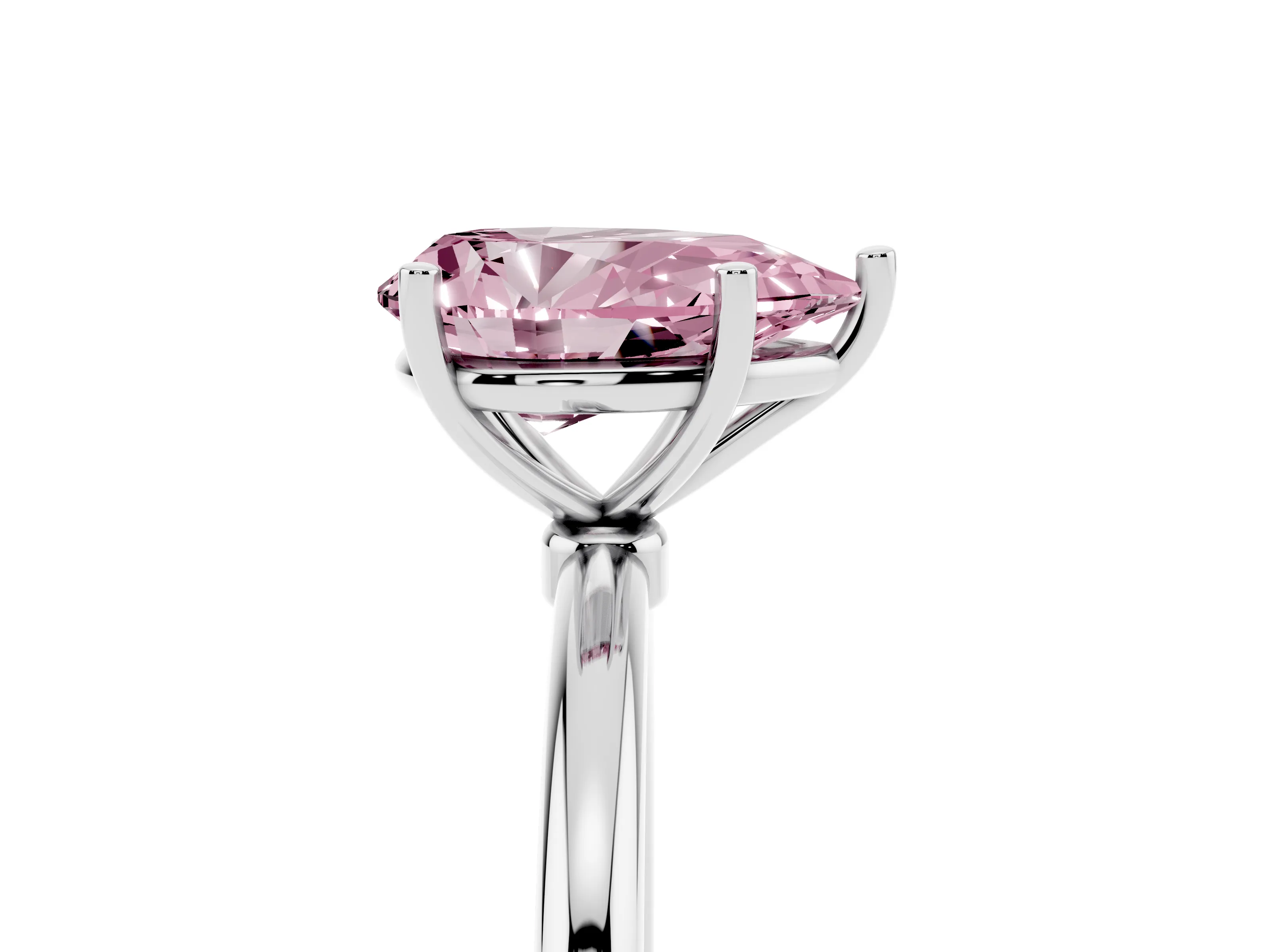 Fancy Pink Pear Cut Diamond Solitaire Engagement Ring Set in Silver with Thin Band and Prong Setting