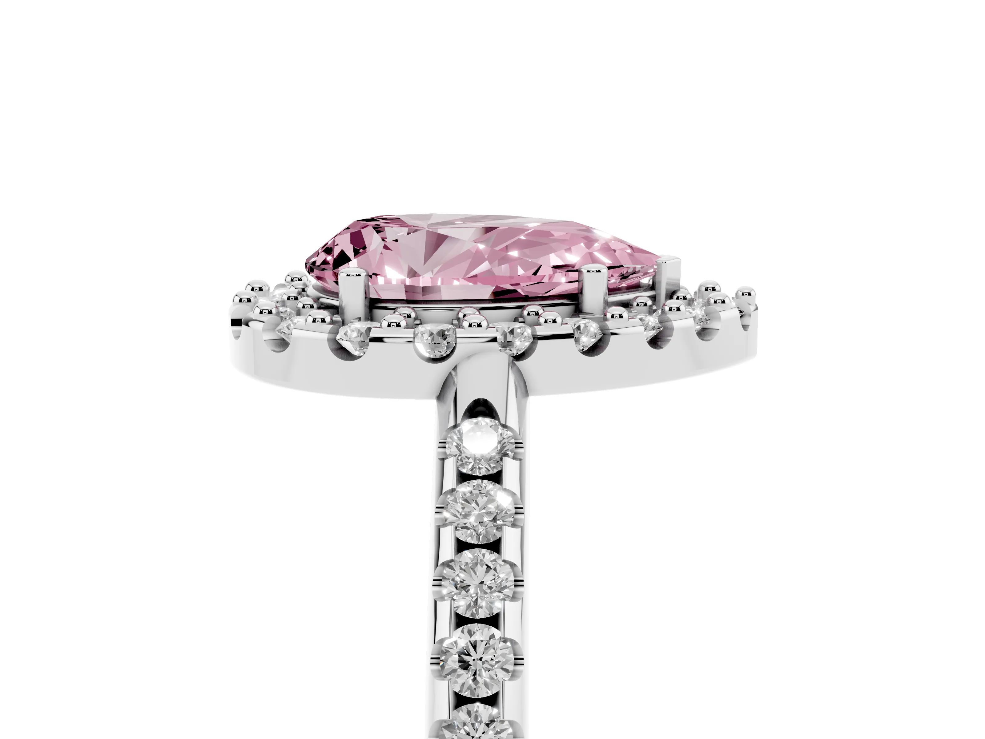Fancy Pink Pear Cut Diamond Pavé Halo Ring Set in Silver with Prong Setting