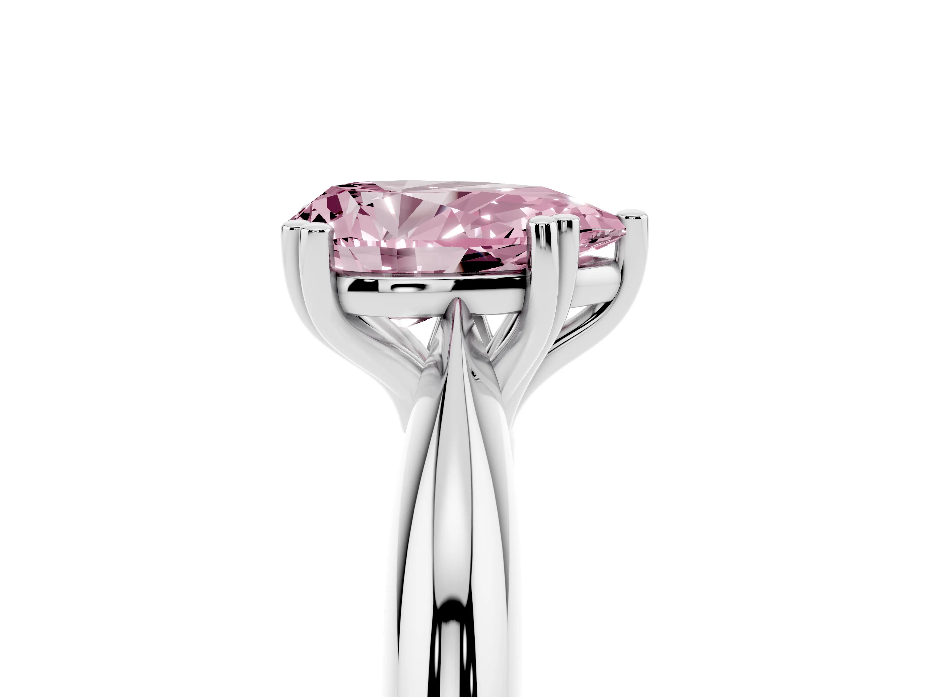 Fancy Pink Pear Cut Diamond Solitaire Engagement Ring Set in Silver with Tapered Band and Prong Setting