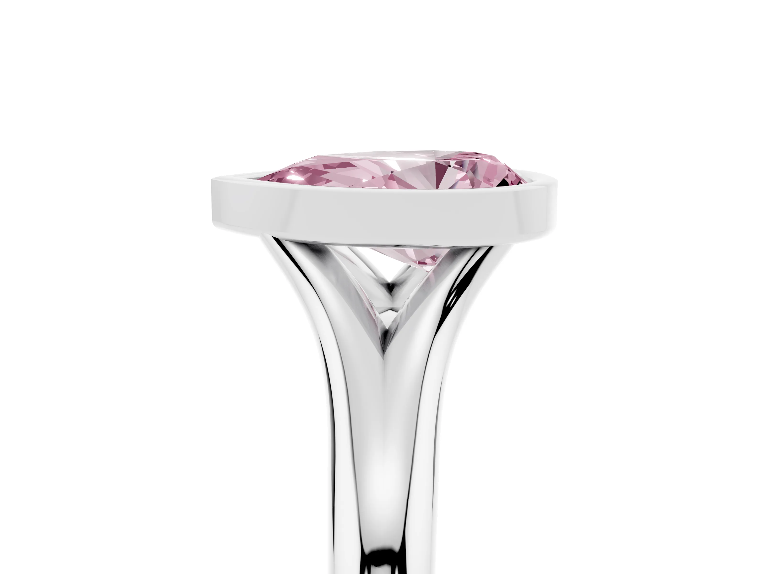 Fancy Pink Bezel Set Pear Cut Diamond Solitaire Ring Set in Silver with Smooth Band