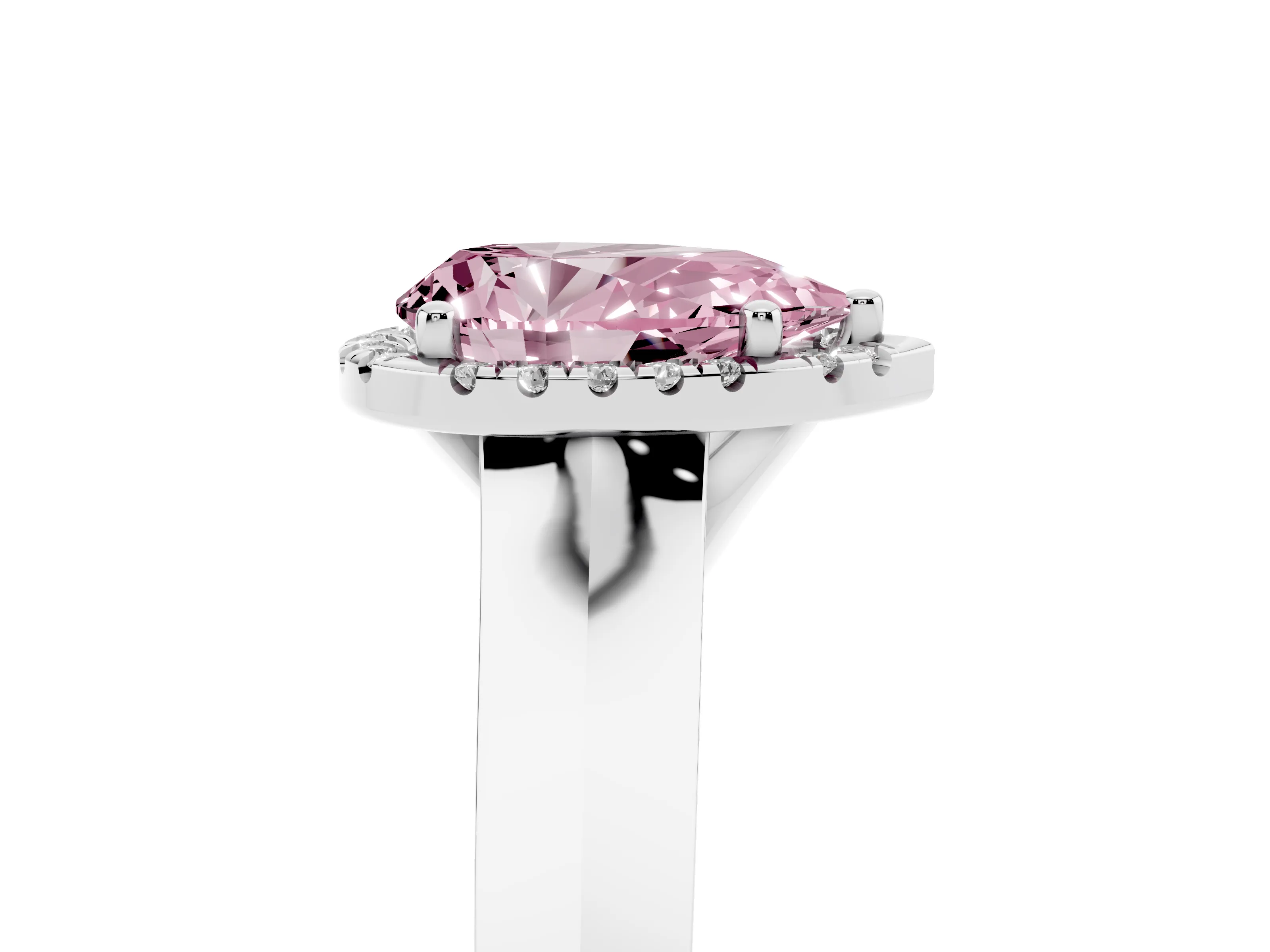 Fancy Pink Pear Cut Diamond Halo Ring Set in Silver with Cathedral Band and Prong Setting