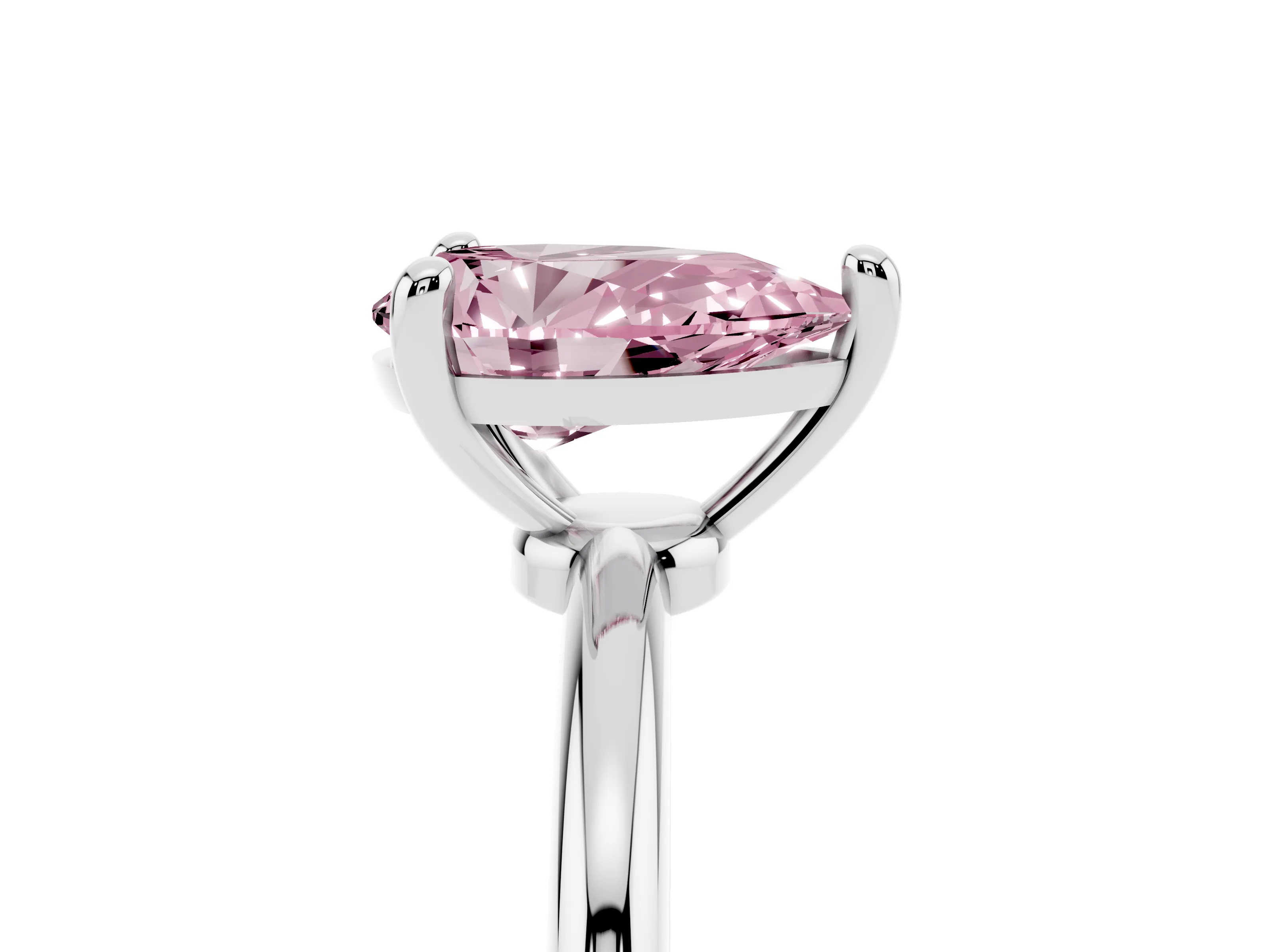 Fancy Pink Pear Cut Diamond Solitaire Ring Set in White gold with Secure Prong Setting on a Classic Band