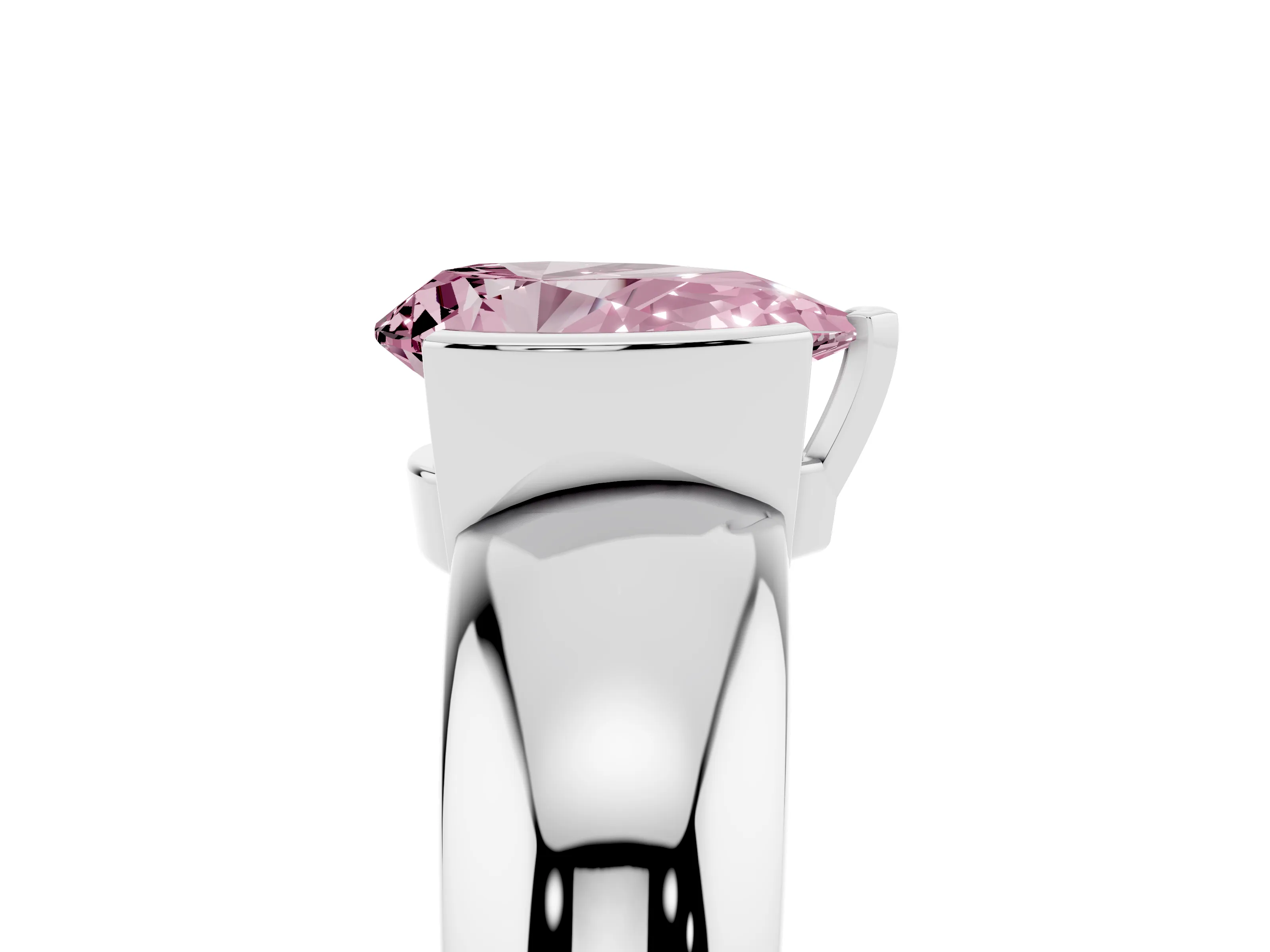 Fancy Pink Pear Cut Diamond Solitaire Tension Set Ring Set in White gold with Wide Band