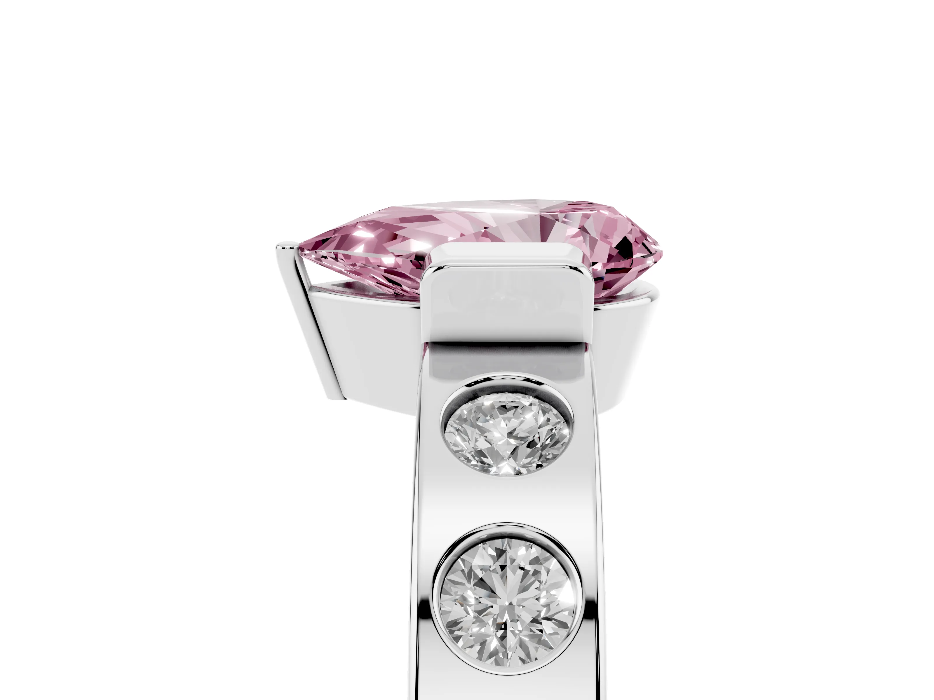 Fancy Pink Pear Cut Diamond Channel-Set Band Ring Set in Silver with Bezel Prong Setting