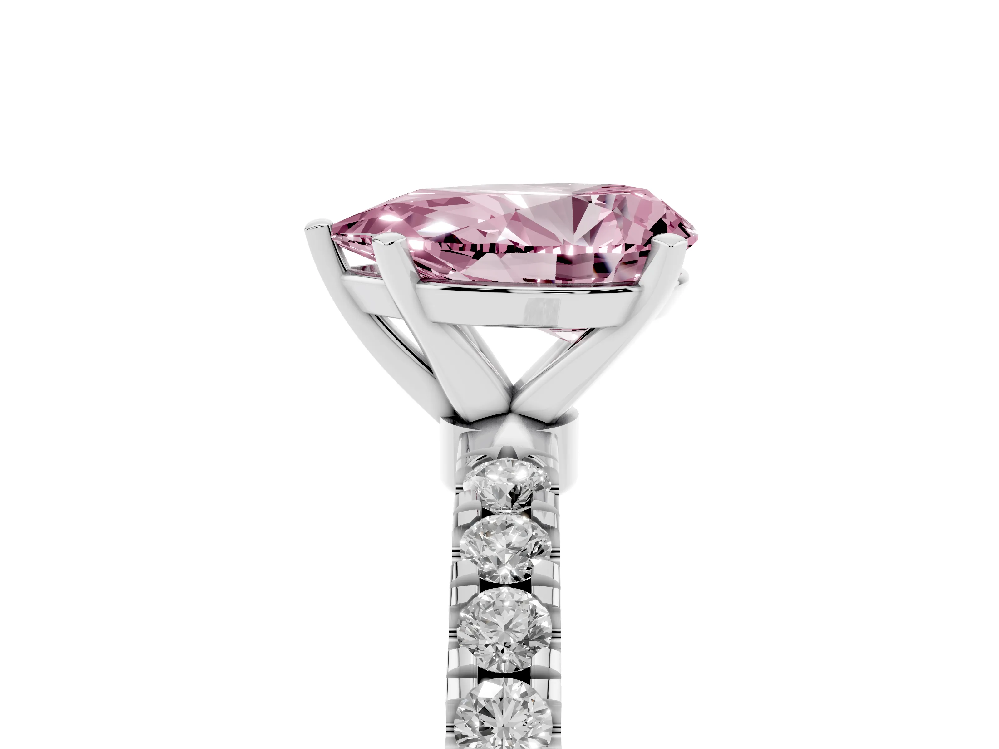 Fancy Pink Pear Cut Diamond Solitaire Ring Set in Platinum with Pavé Accents and Prong Setting