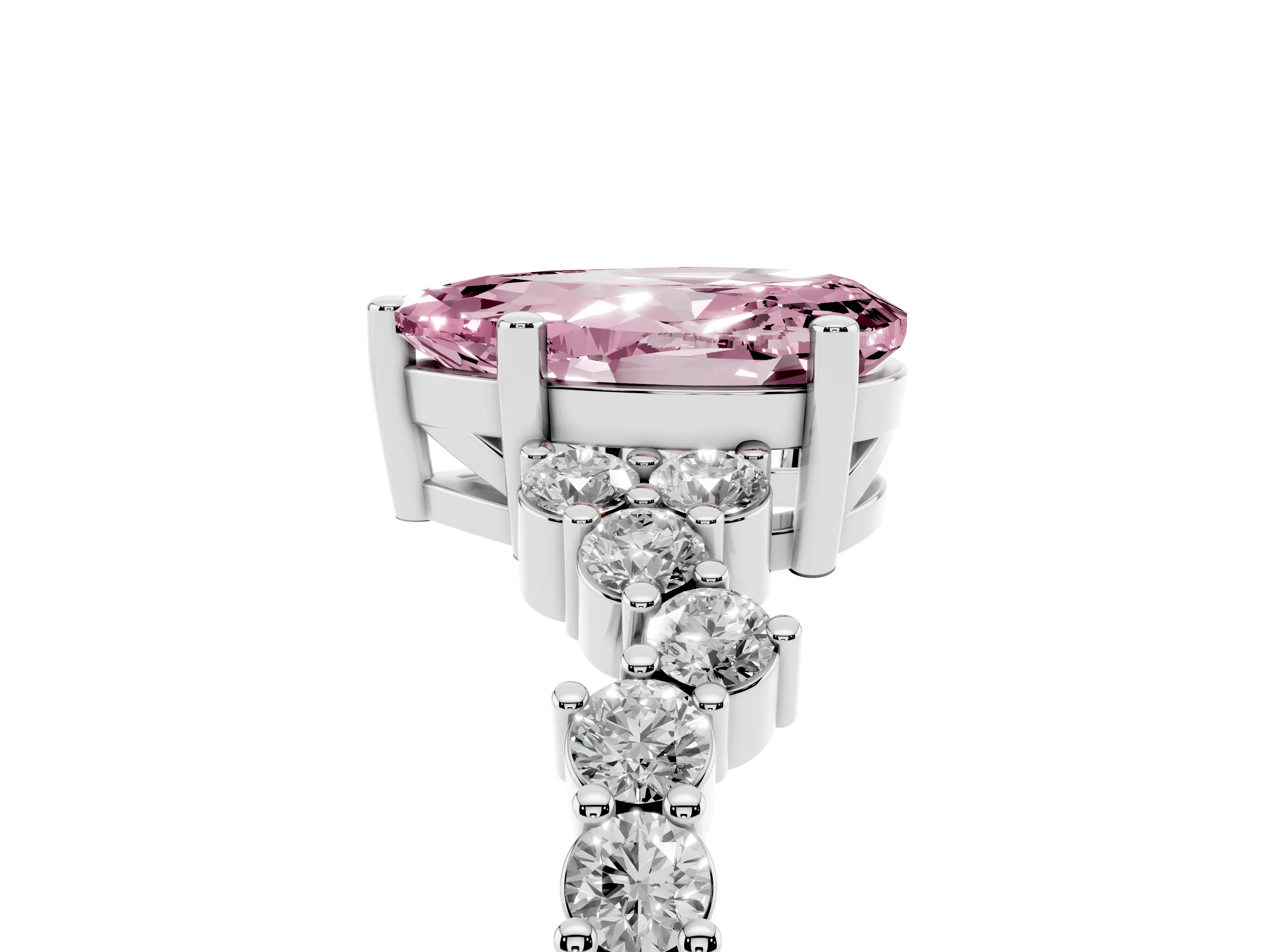 Fancy Pink Pear Cut Diamond Ring Set in Platinum with Scattered Round Accents