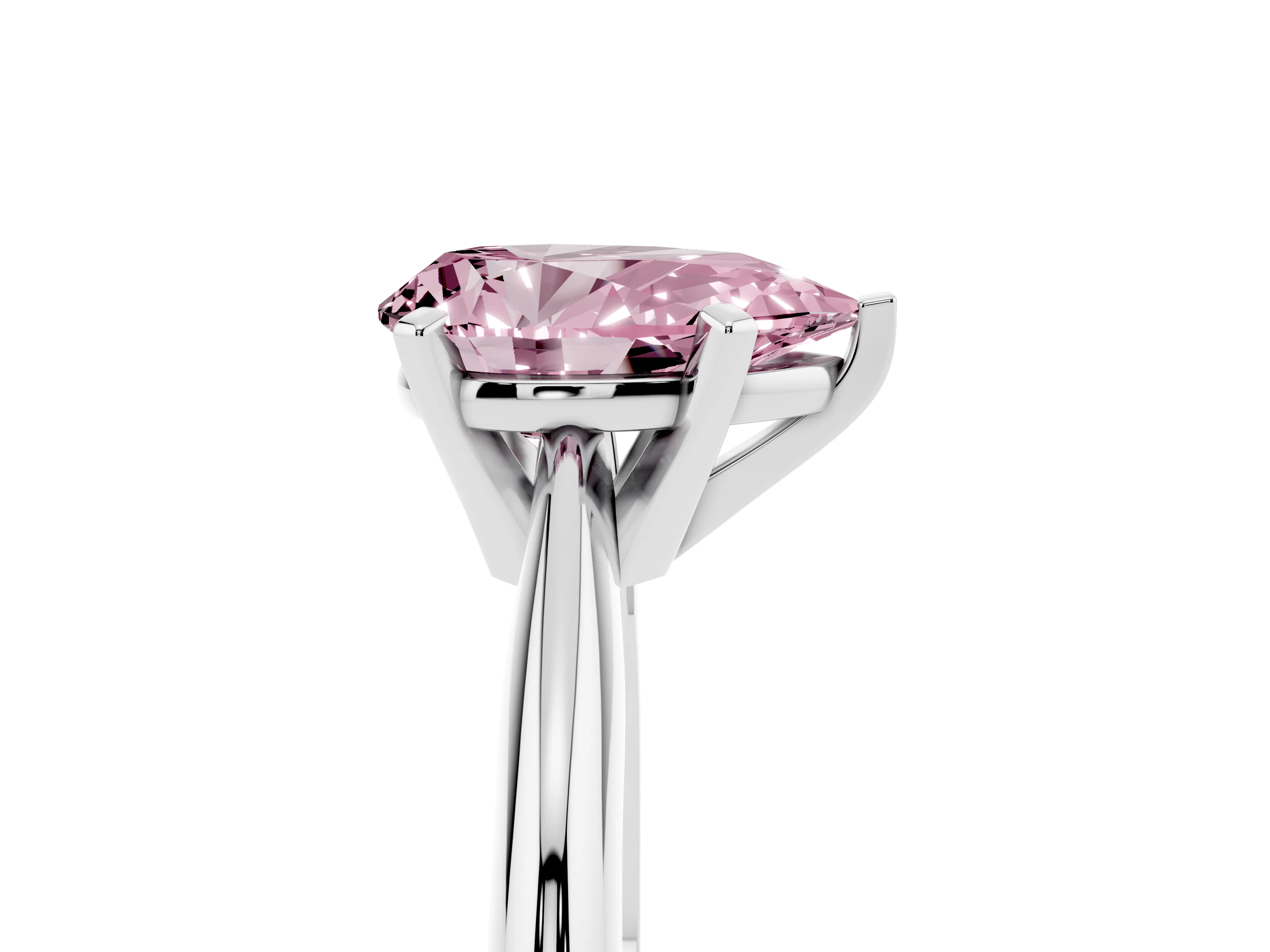 Fancy Pink Pear Cut Diamond Solitaire Ring Set in Silver with Prong Setting on a Plain Round Band