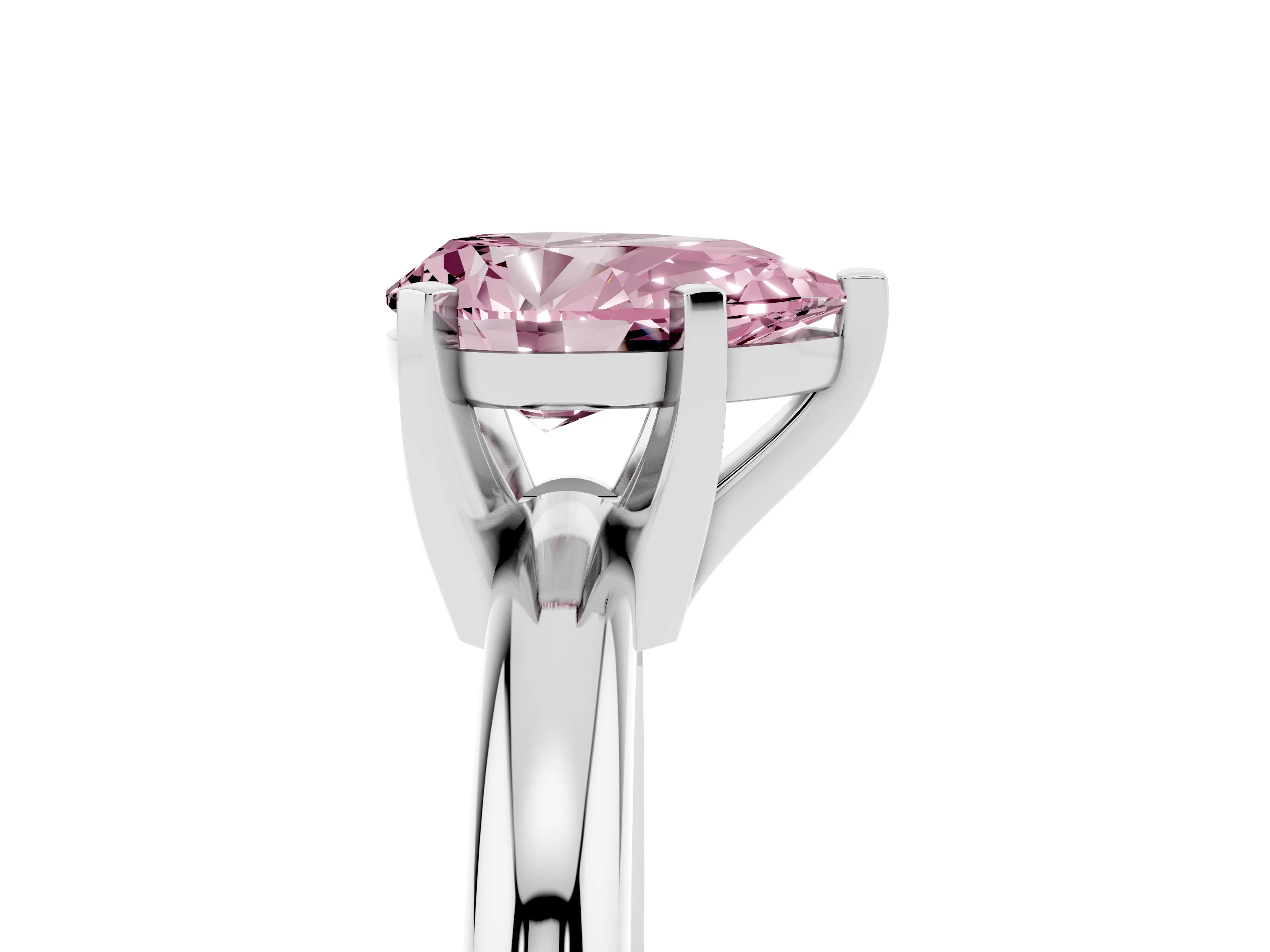 Fancy Pink Pear Cut Diamond Solitaire Engagement Ring Set in Platinum with Round Band and Prong Setting