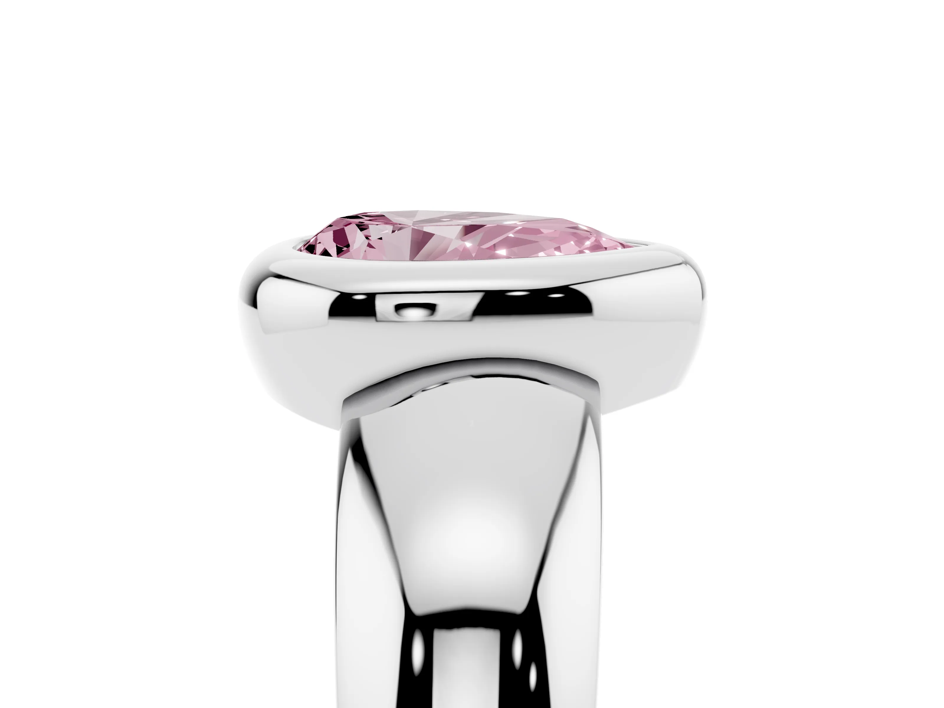 Fancy Pink Bezel Set Pear Cut Diamond Solitaire Ring Set in Platinum with Wide Band