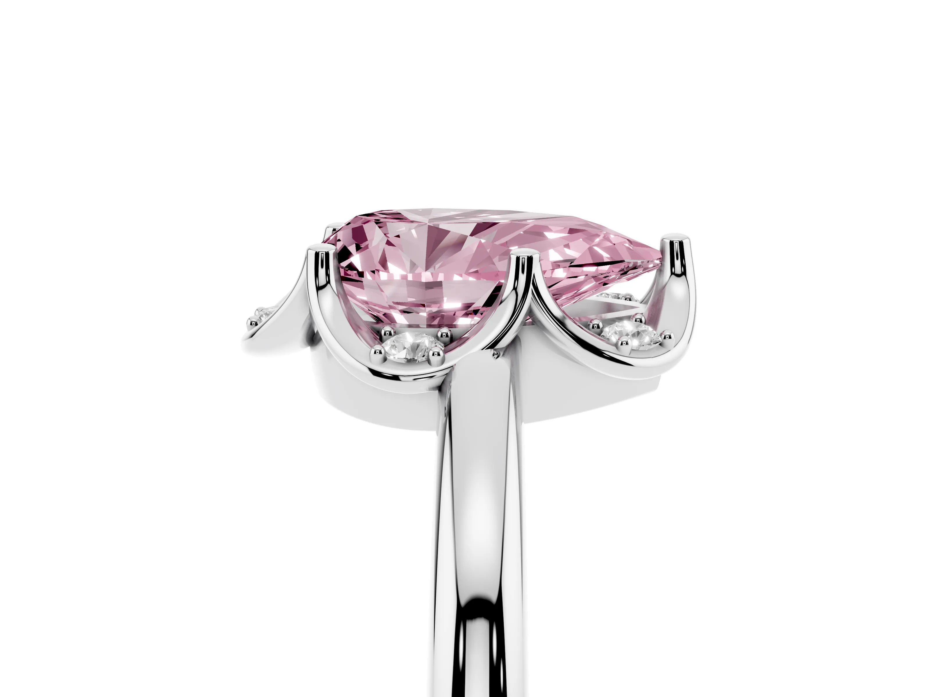Fancy Pink Pear Cut Diamond Round Cluster Halo Ring Set in White gold with Solitaire Band and Prong Setting
