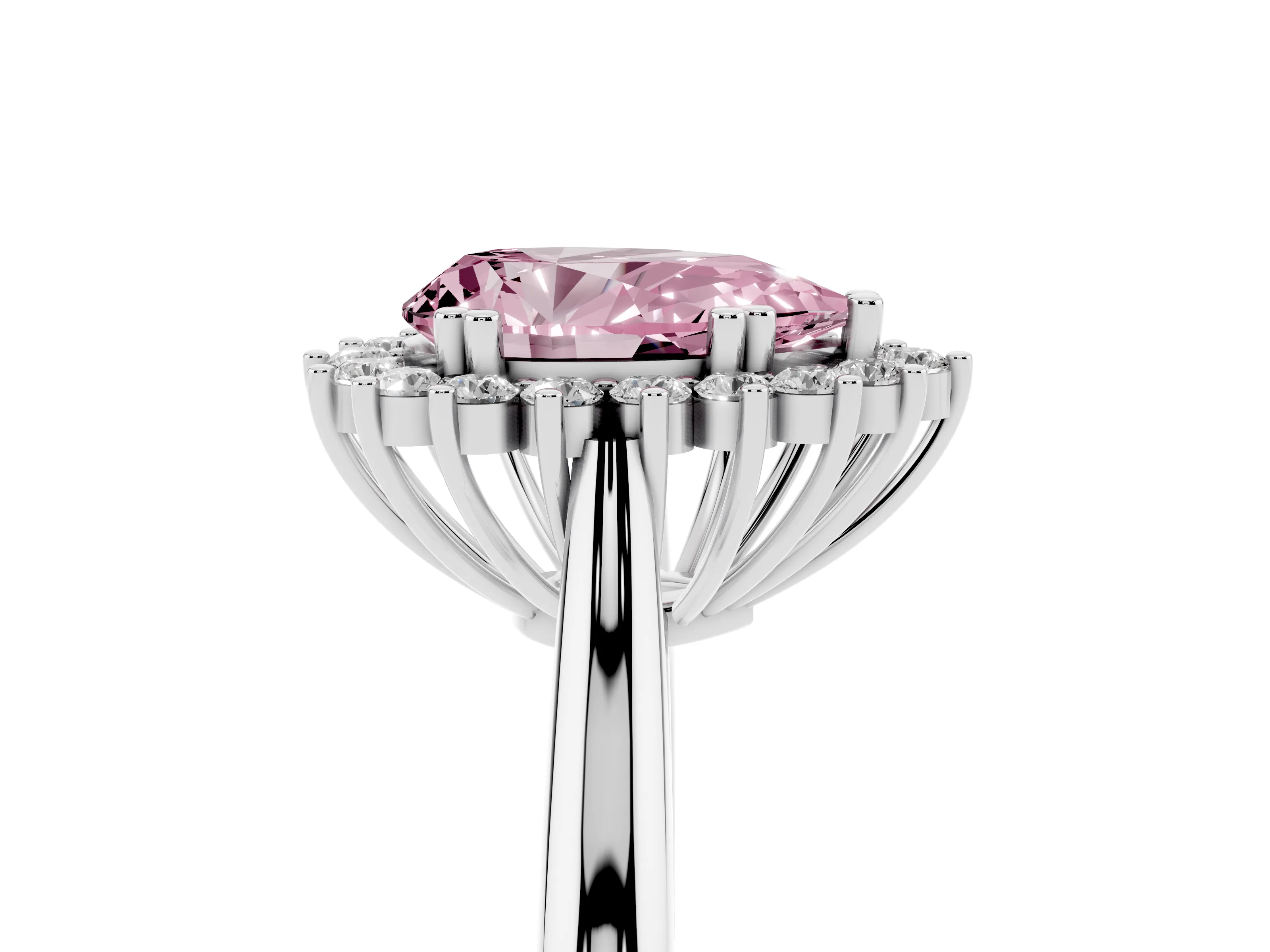 Fancy Pink Pear Cut Diamond Halo Ring Set in Silver with Plain Solitaire Band and Prong Setting
