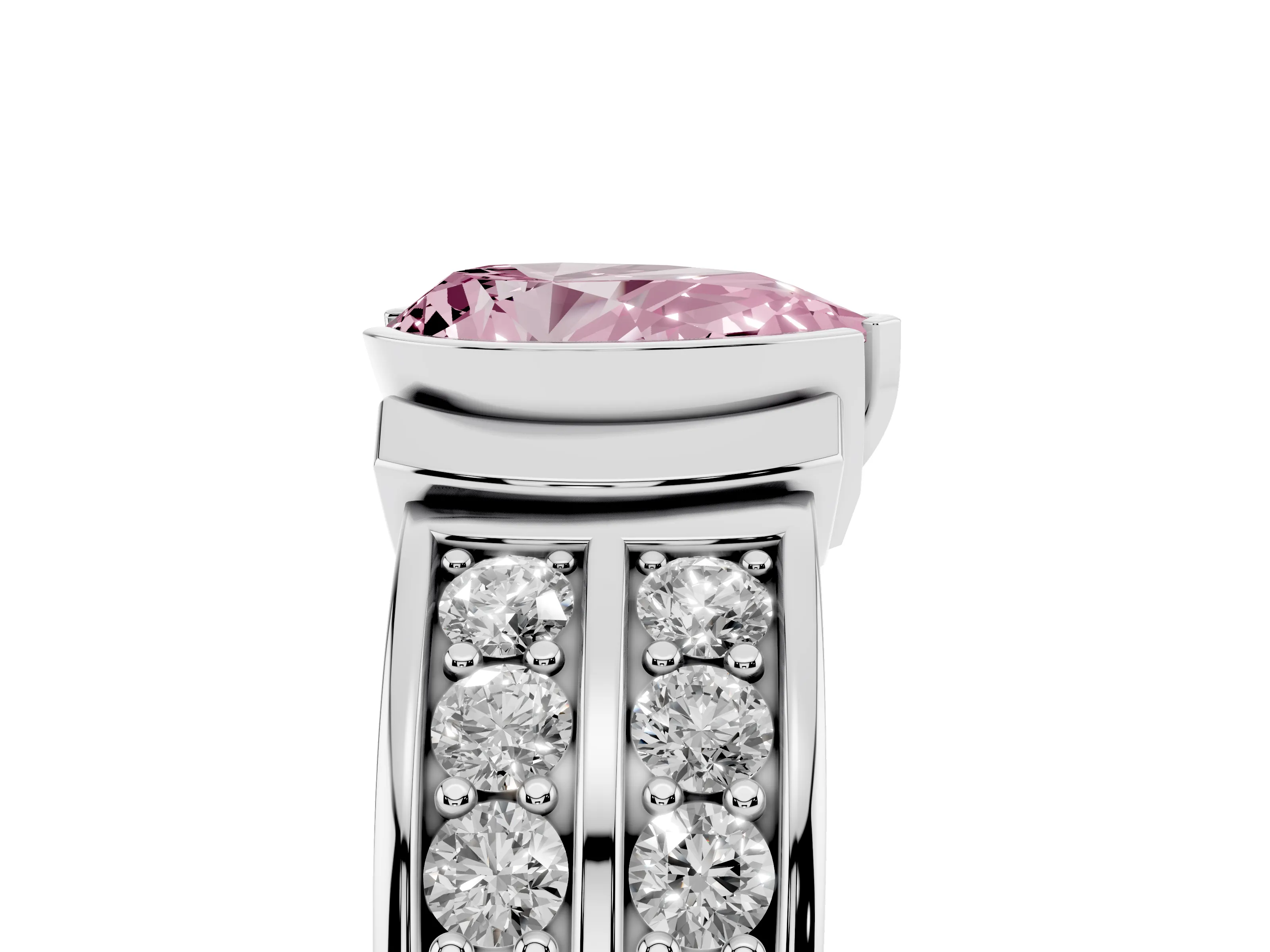 Fancy Pink Pear Cut Diamond Wide Channel Set Band Ring Set in Silver with Bezel Setting