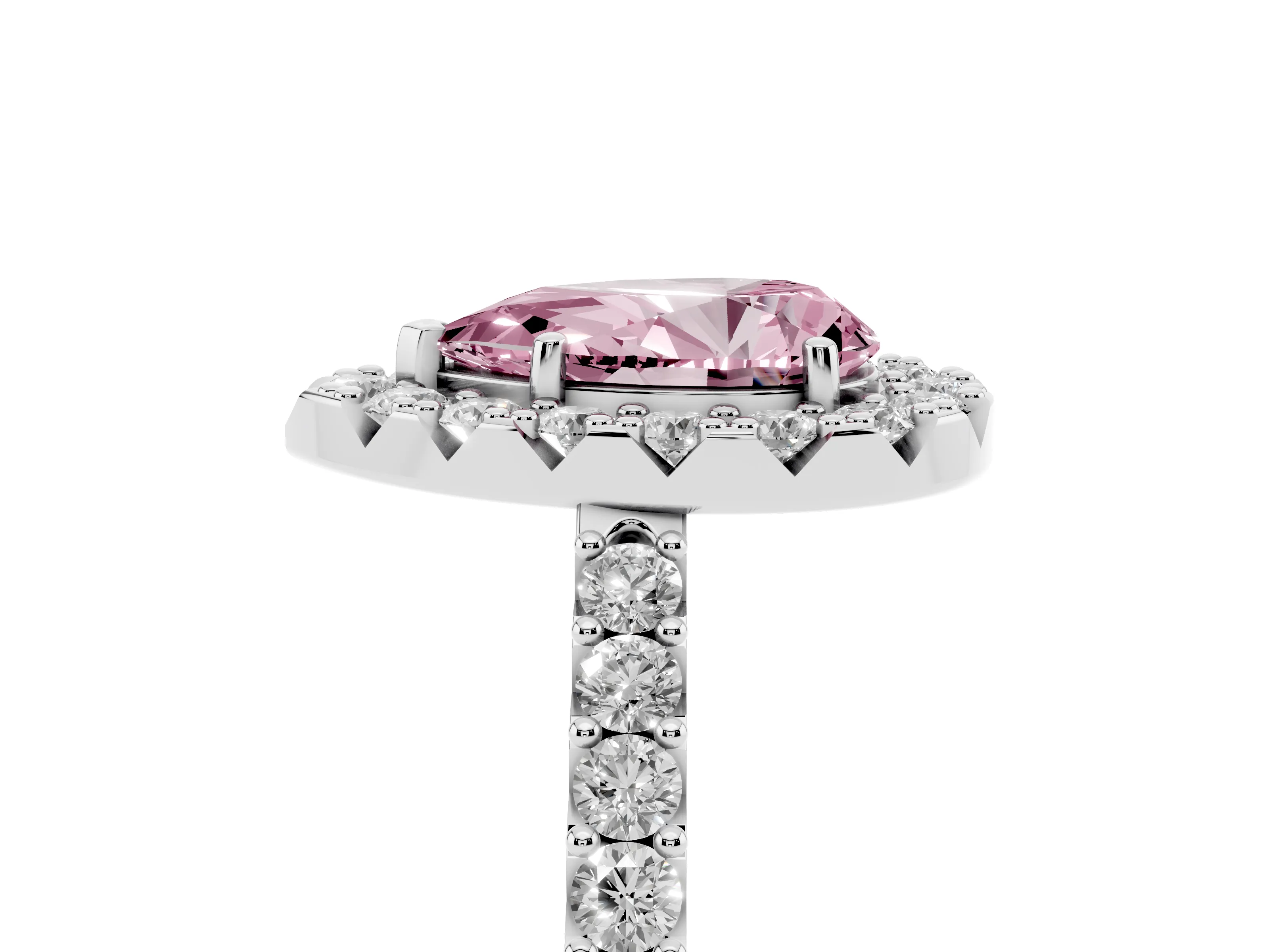 Fancy Pink Pear Cut Diamond Halo Pavé Solitaire Ring Set in Silver with Prong-Set Center Stone