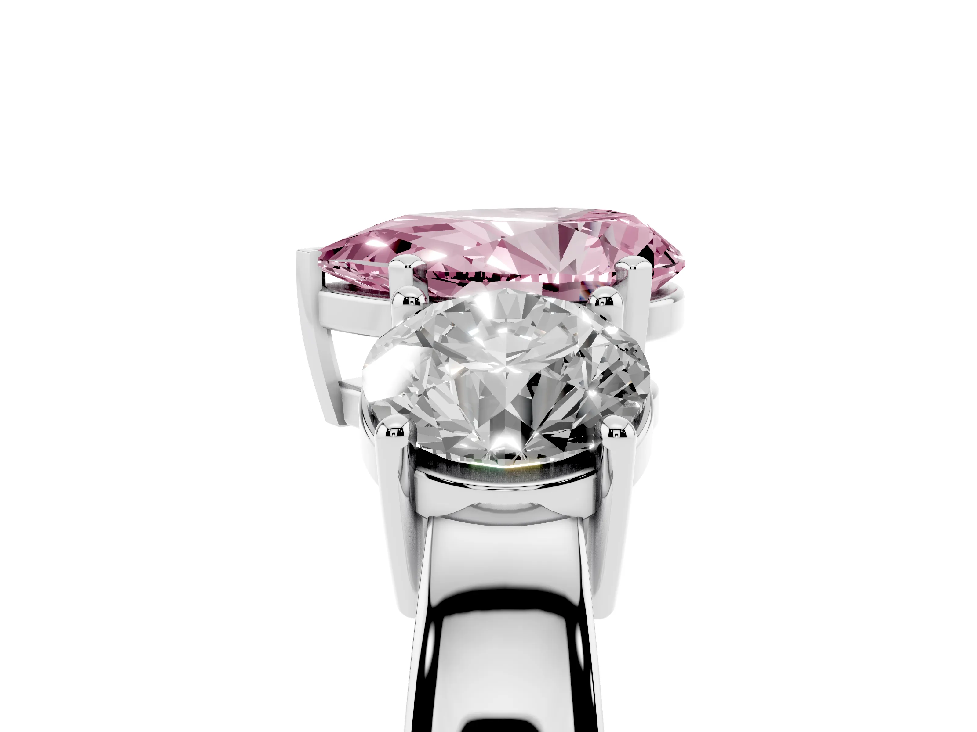 Fancy Pink Pear Cut Diamond Three-Stone Ring Set in Silver with Round Side Stones and Classic Band