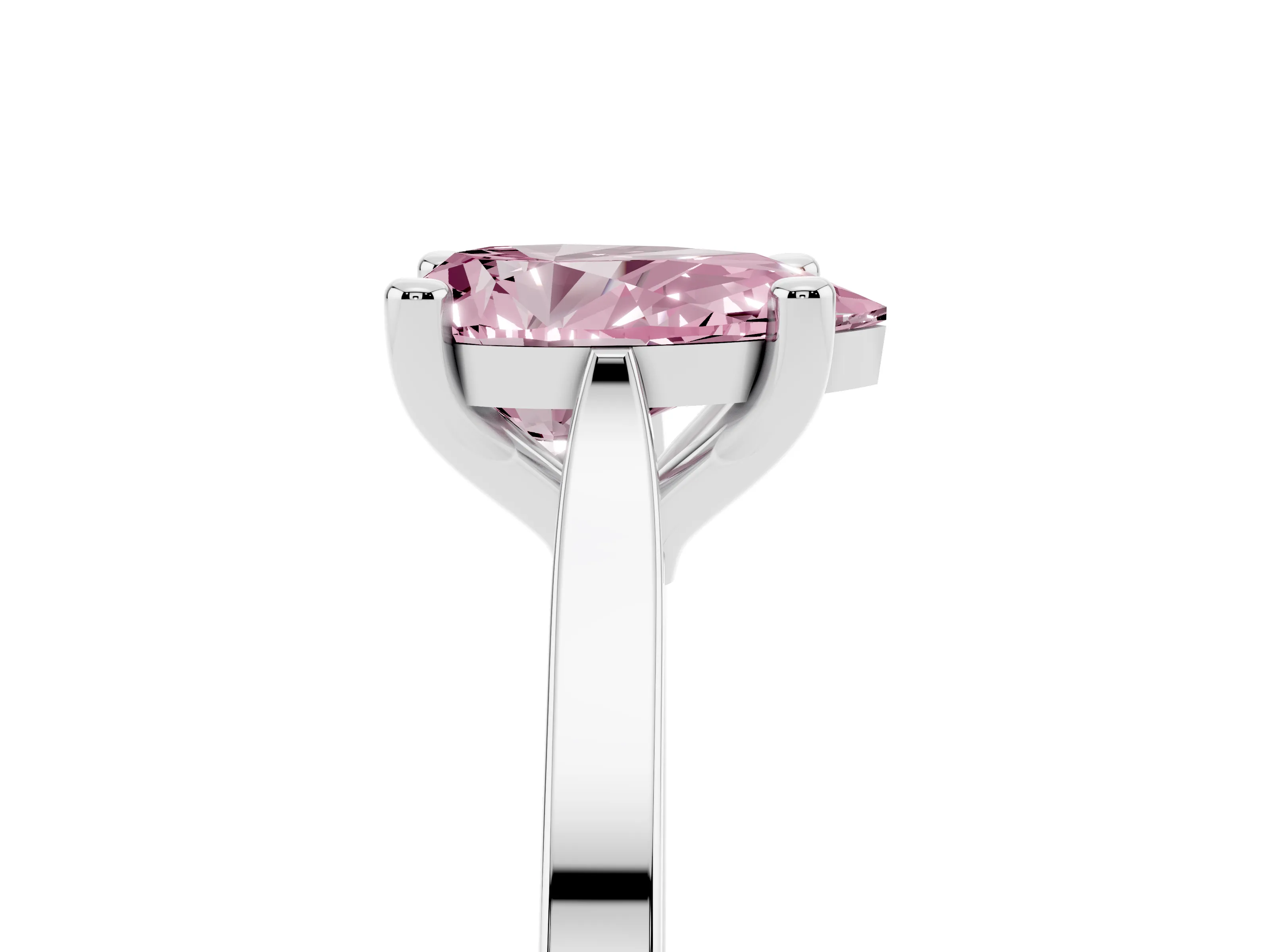Fancy Pink Pear Cut Diamond Solitaire Ring Set in Platinum with Prong Setting and Tapered Band