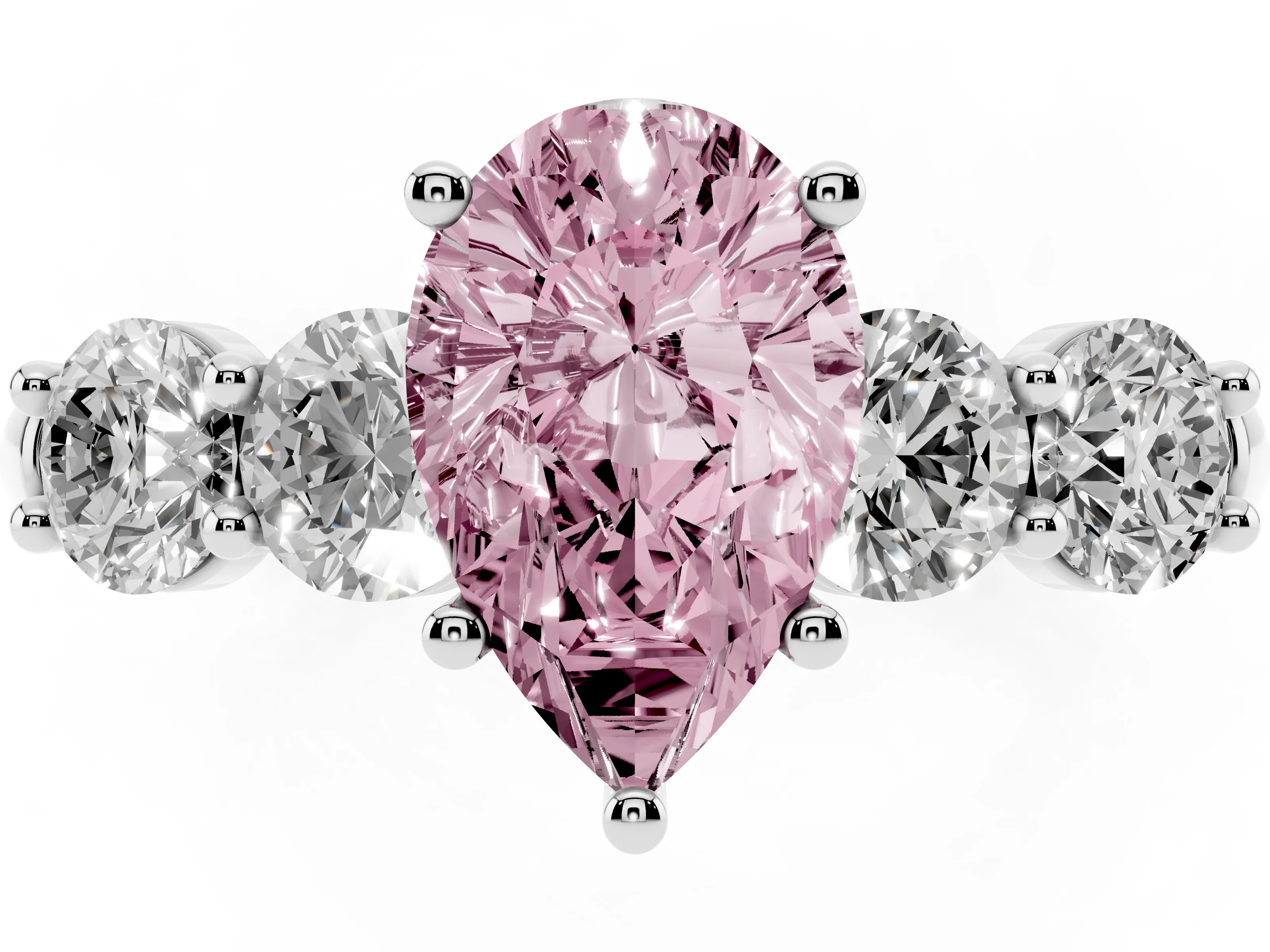 Fancy Pink Pear Cut Diamond Five-Stone Prong Set Ring Set in White gold with Classic Band