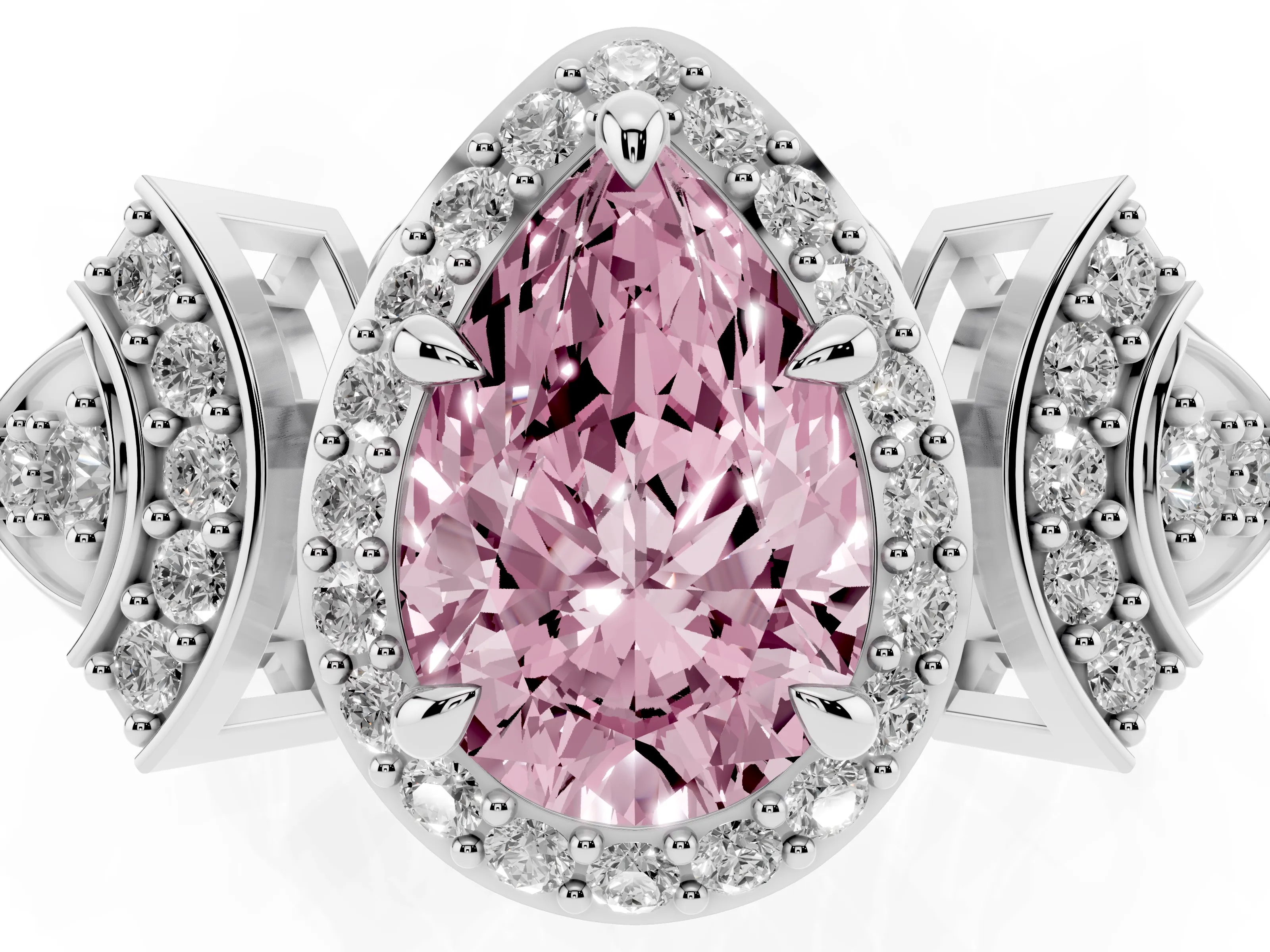 Fancy Pink Pear Cut Diamond Halo Engagement Ring Set in Silver with Accent Stone Split Shank