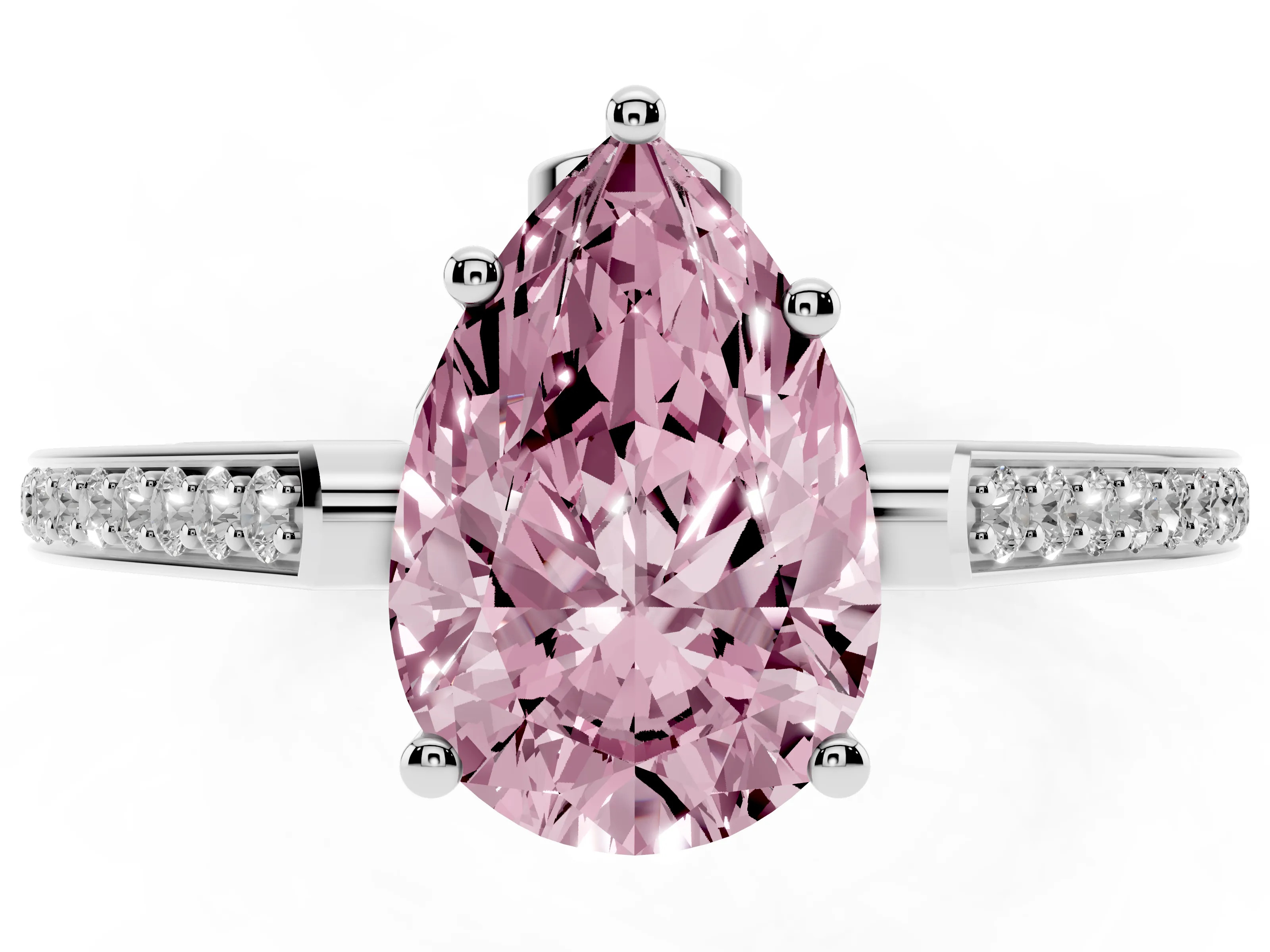 Fancy Pink Pear Cut Diamond Cathedral Pavé Engagement Ring Set in Silver with Prong Setting