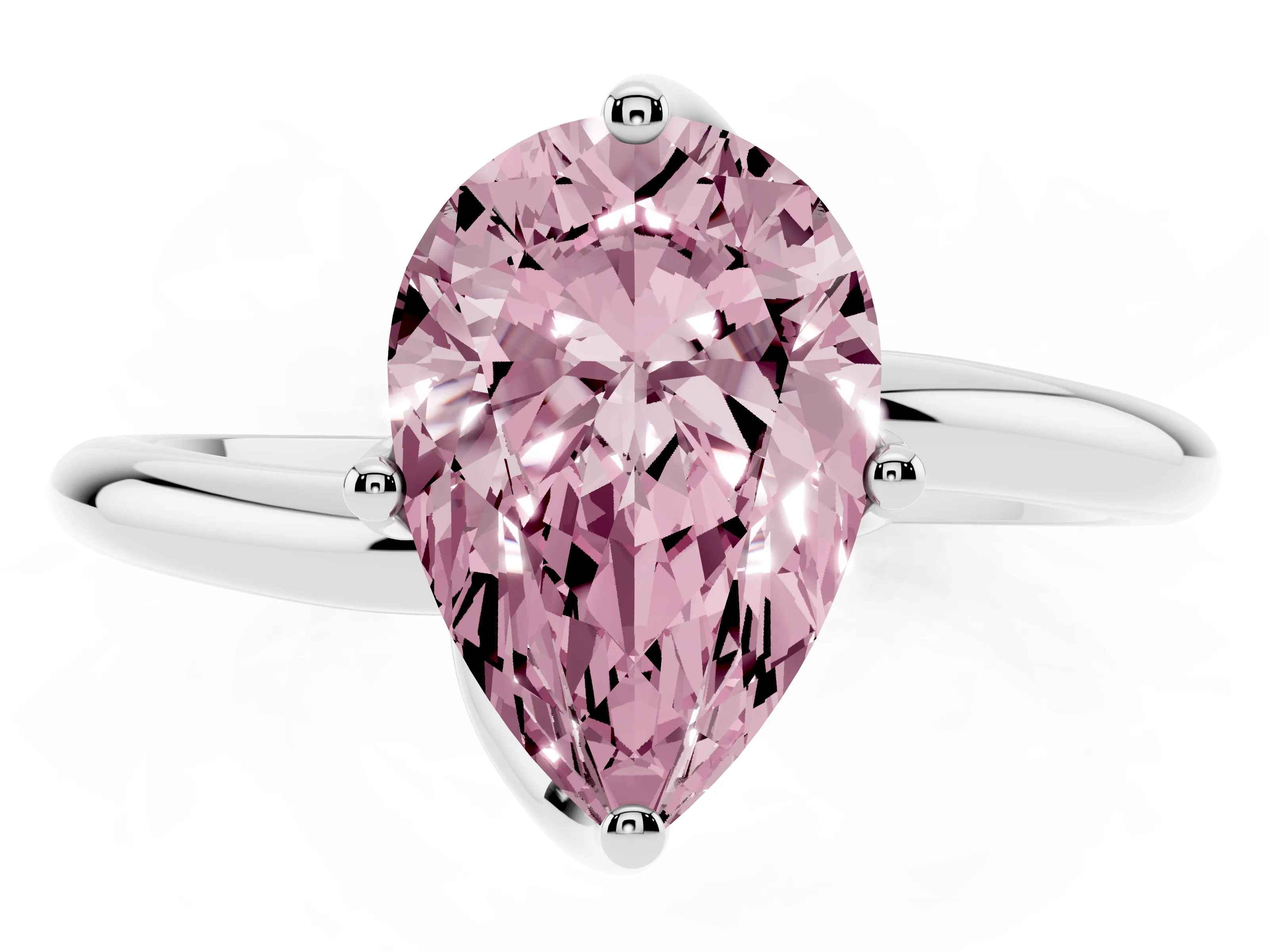 Fancy Pink Pear Cut Diamond Solitaire Engagement Ring Set in Platinum with Classic Plain Band