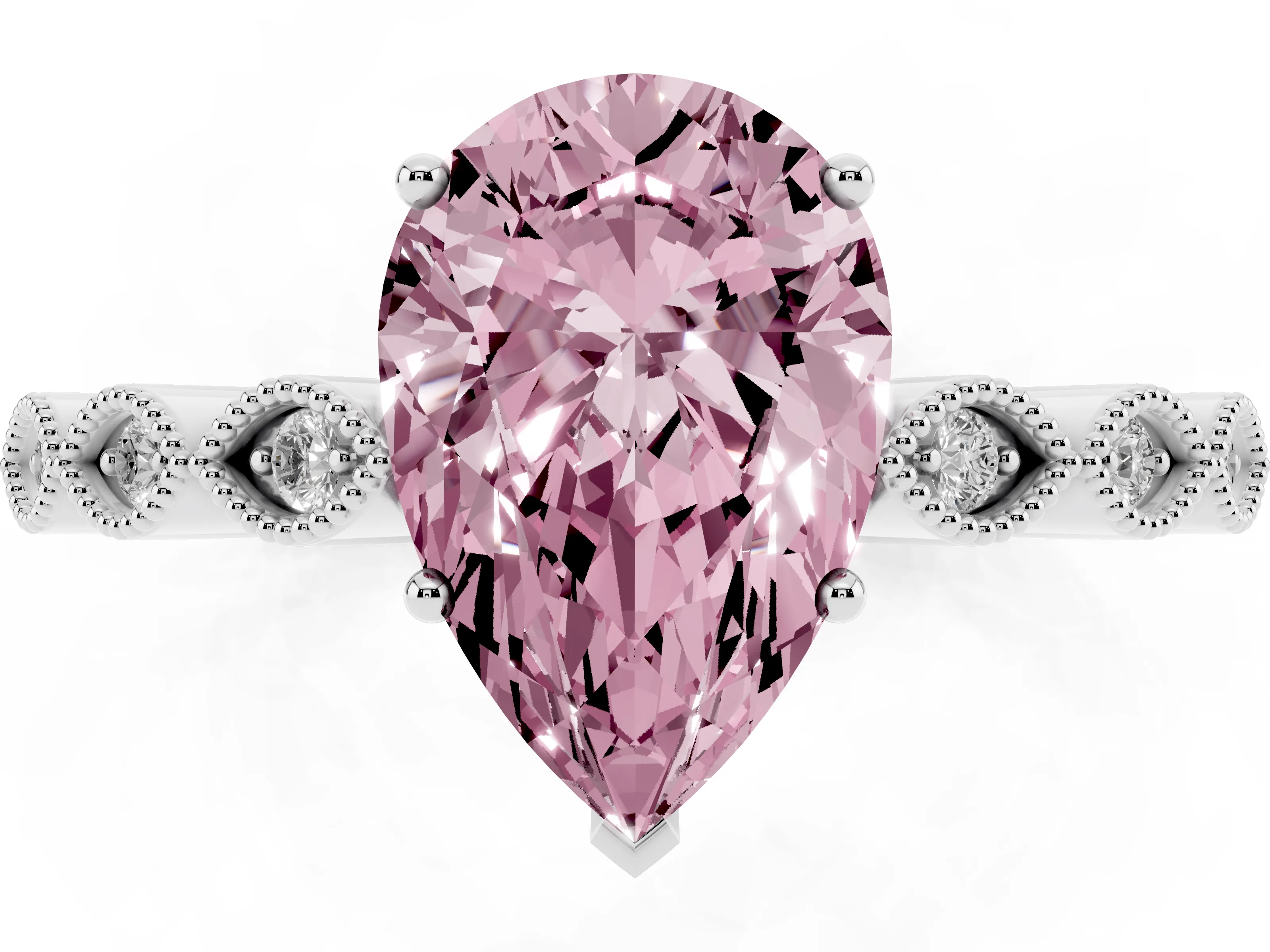 Fancy Pink Pear Cut Diamond Solitaire Ring Set in Silver with Infinity Twist Pavé Band