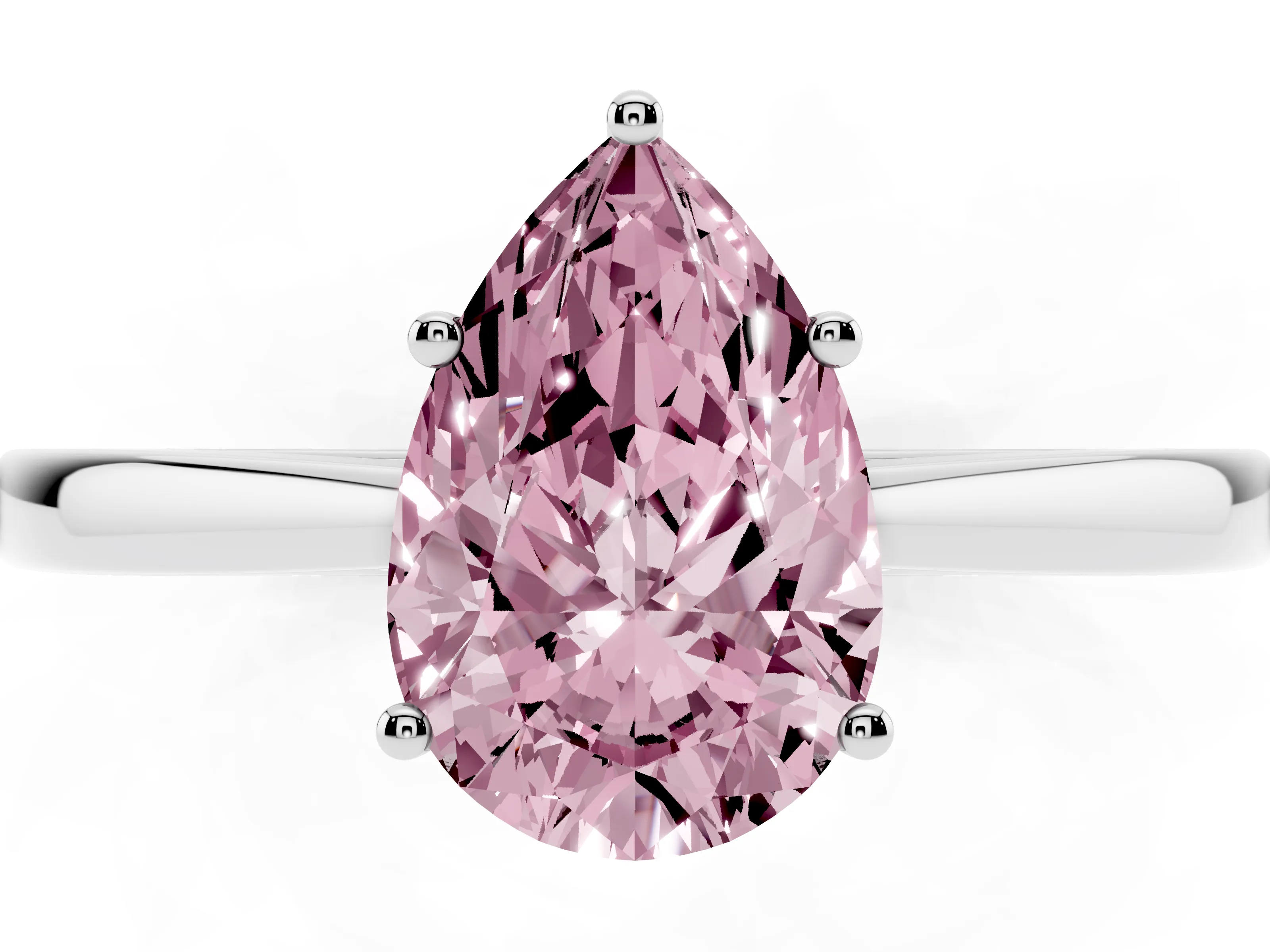 Fancy Pink Pear Cut Diamond Solitaire Ring Set in Silver with Split Shank and Prong Setting