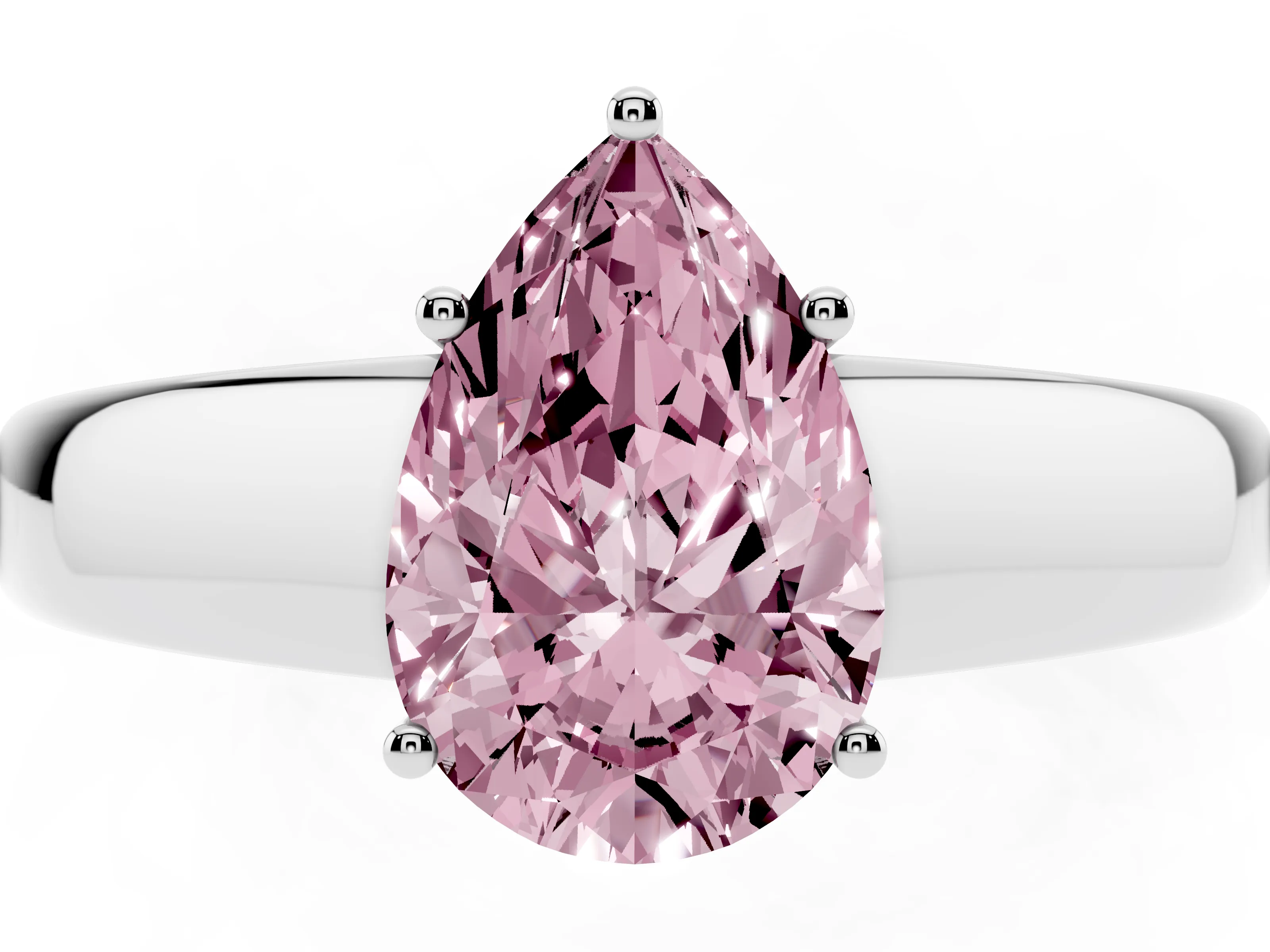 Fancy Pink Pear Cut Diamond Solitaire Ring Set in White gold with Tapered Band and Prong Setting
