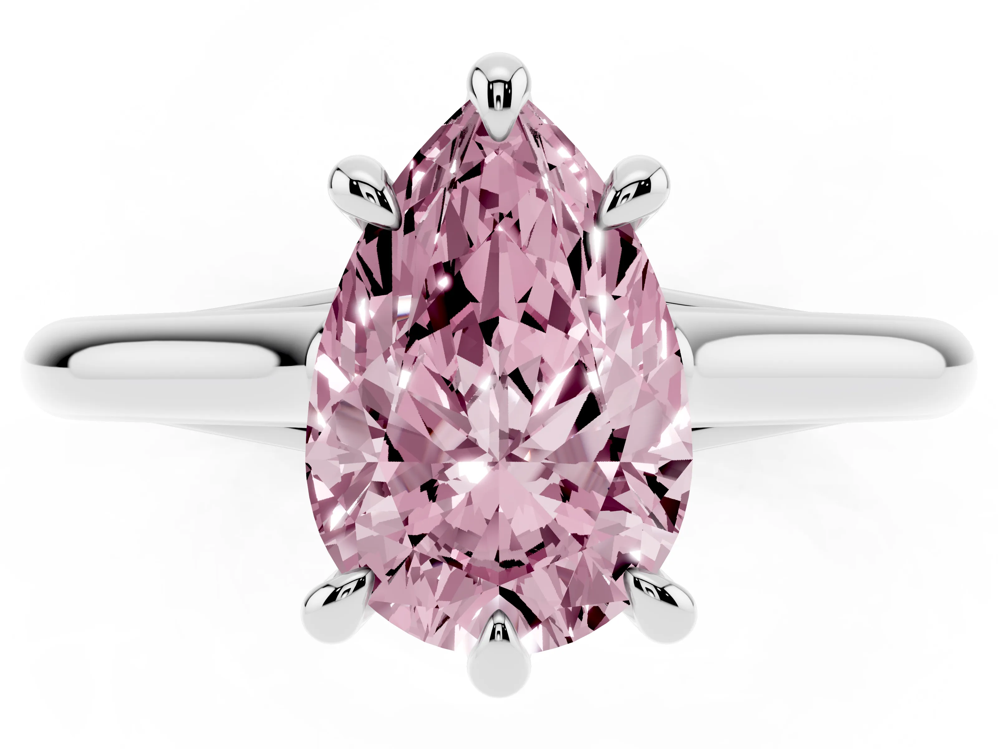 Fancy Pink Pear Cut Diamond Solitaire Engagement Ring Set in Platinum with Prong Setting and Plain Classic Band