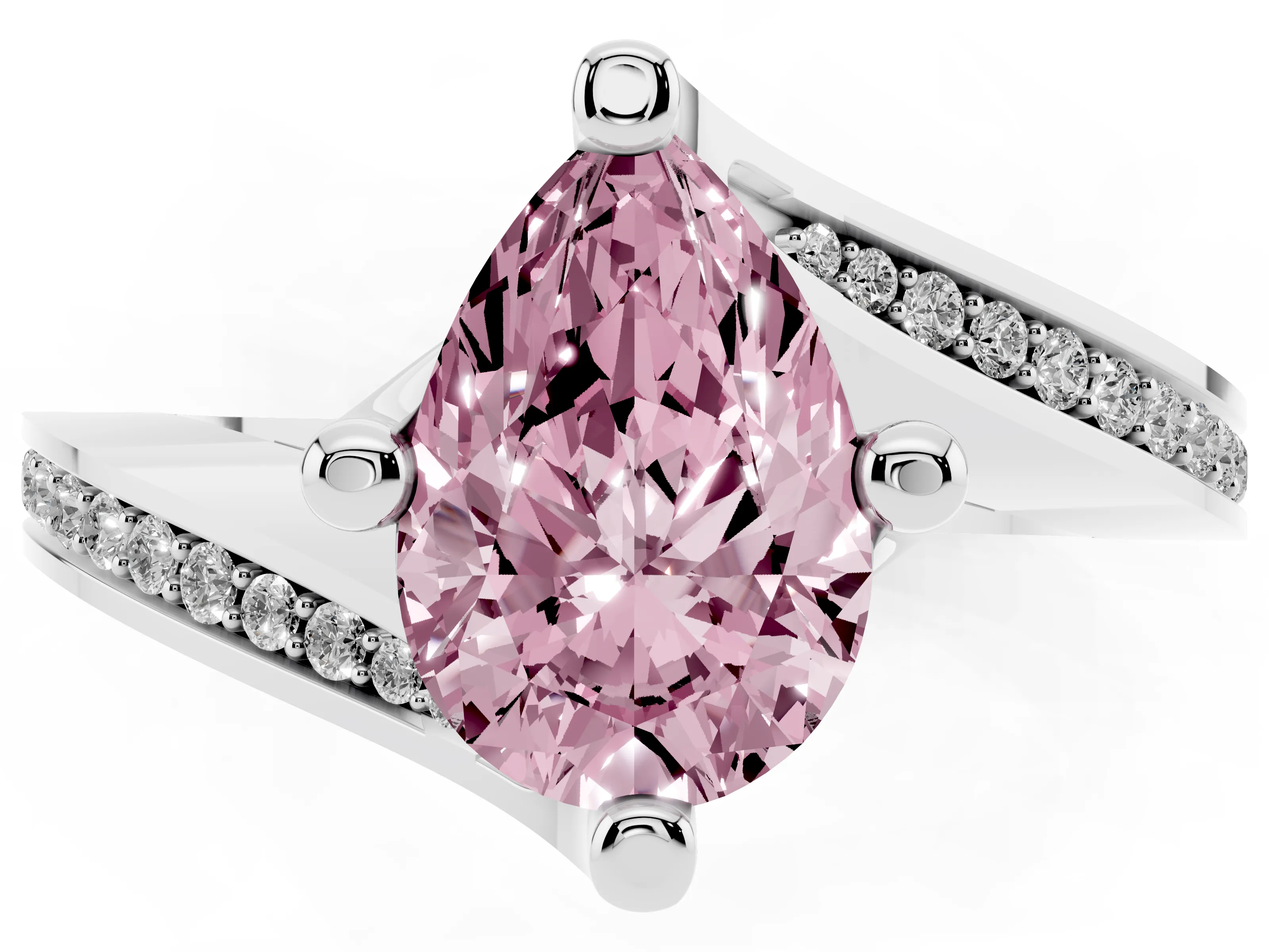 Fancy Pink Pear Cut Diamond Solitaire Ring Set in Platinum with Intertwined Pavé Twist Band