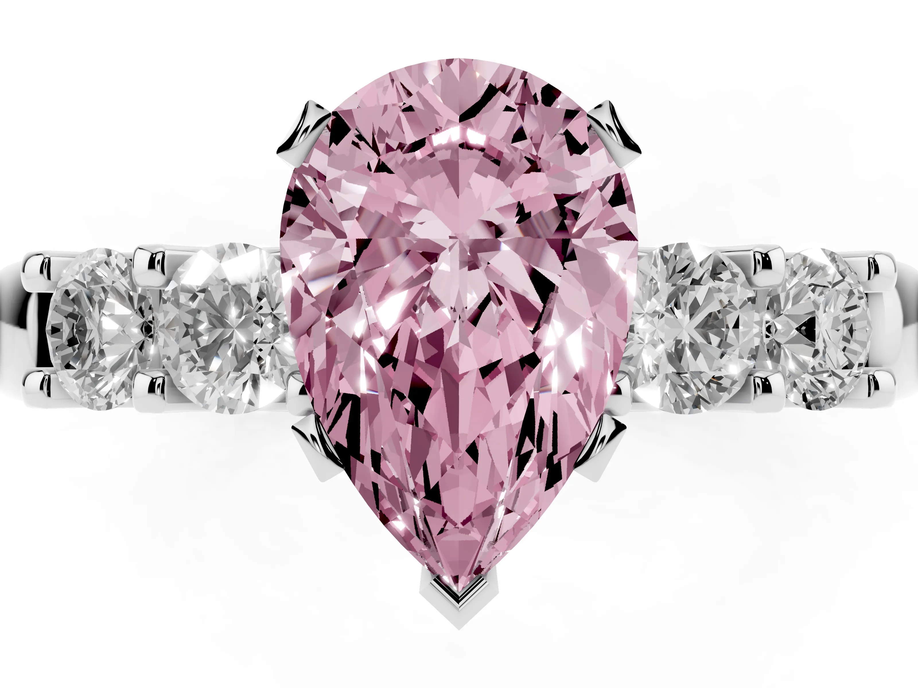 Fancy Pink Pear Cut Diamond Five-Stone Prong Set Engagement Ring Set in Platinum with Channel Band