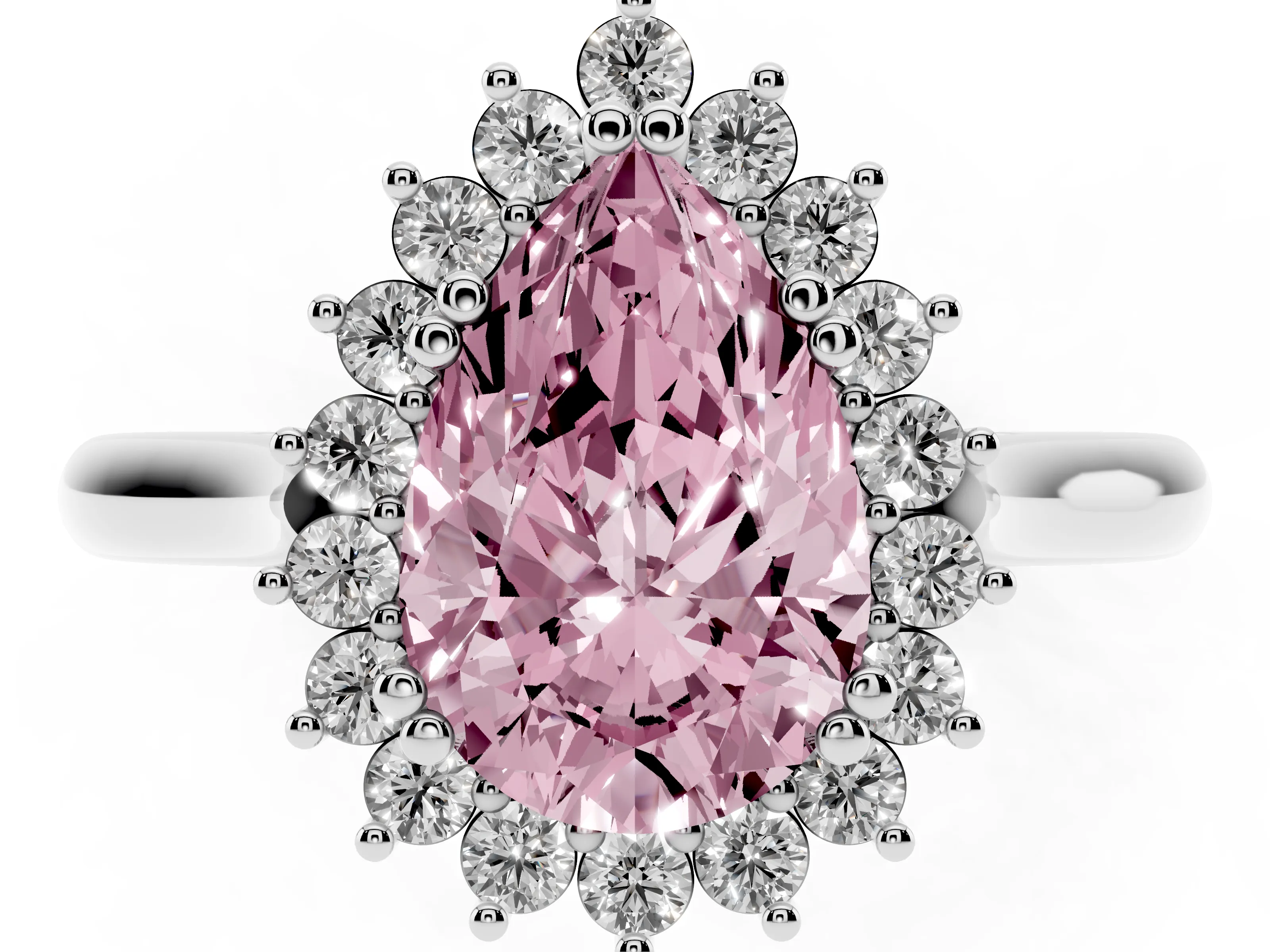 Fancy Pink Pear Cut Diamond Halo Ring Set in Silver with Plain Solitaire Band and Prong Setting