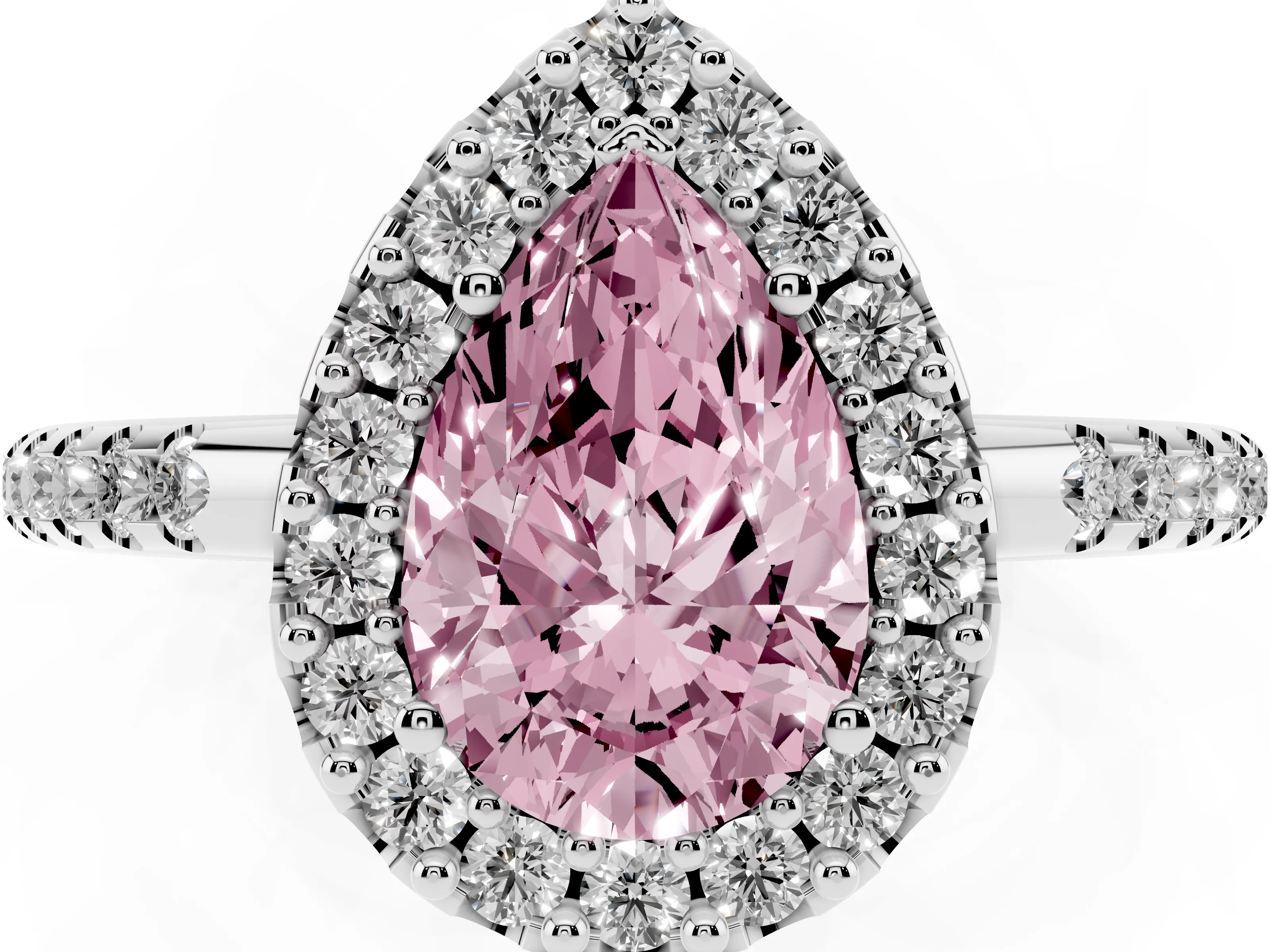 Fancy Pink Pear Cut Diamond Pavé Halo Ring Set in Silver with Prong Setting