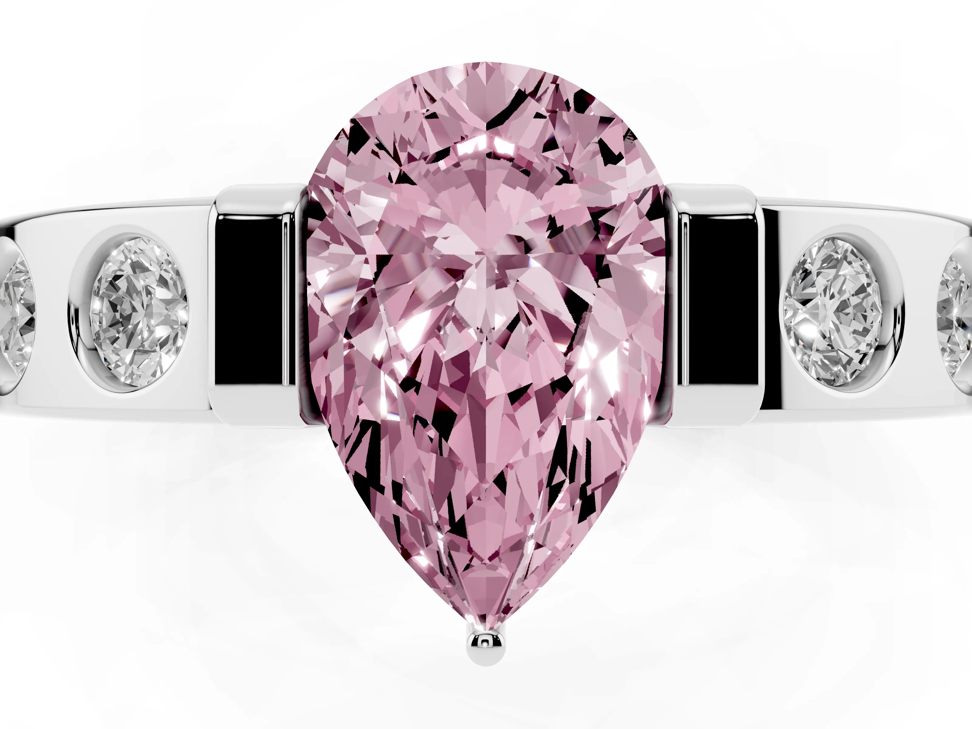 Fancy Pink Pear Cut Diamond Channel-Set Band Ring Set in Silver with Bezel Prong Setting