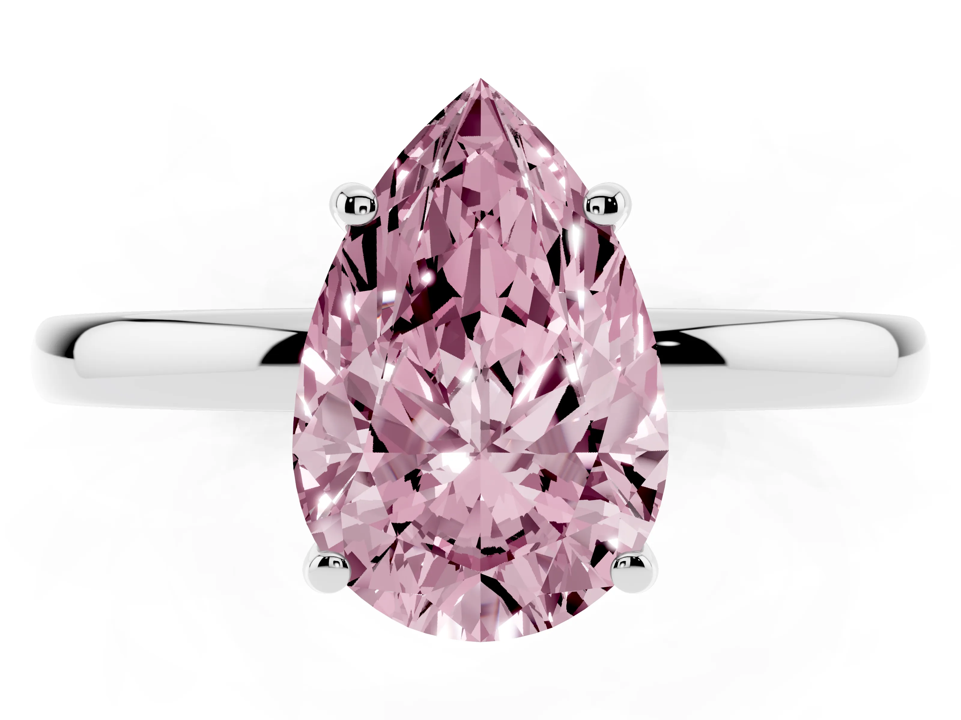 Fancy Pink Pear Cut Diamond Solitaire Ring Set in Silver with Plain Band and Prong Setting