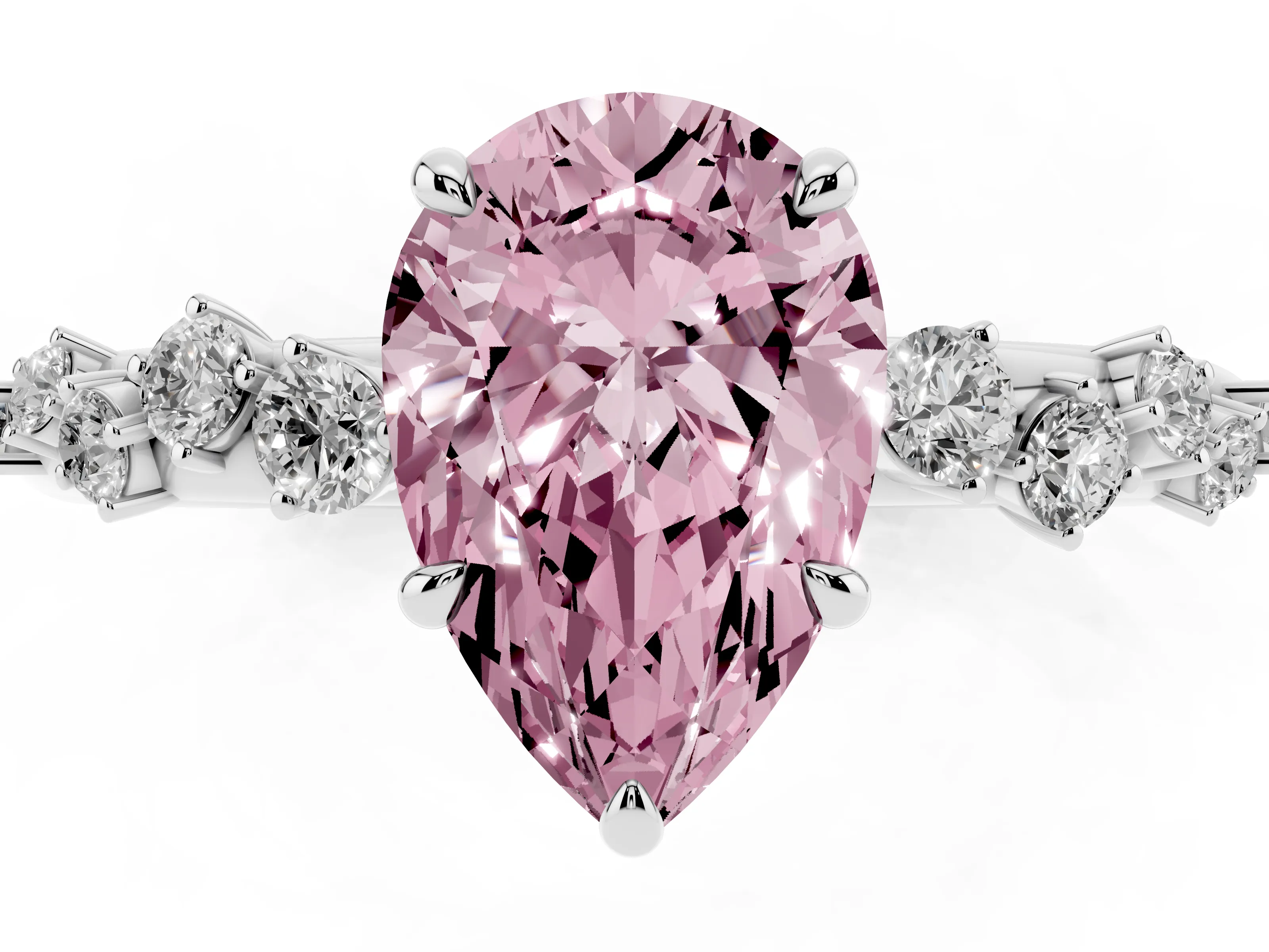 Fancy Pink Pear Cut Diamond Cluster Solitaire Ring Set in Platinum with Prong Setting