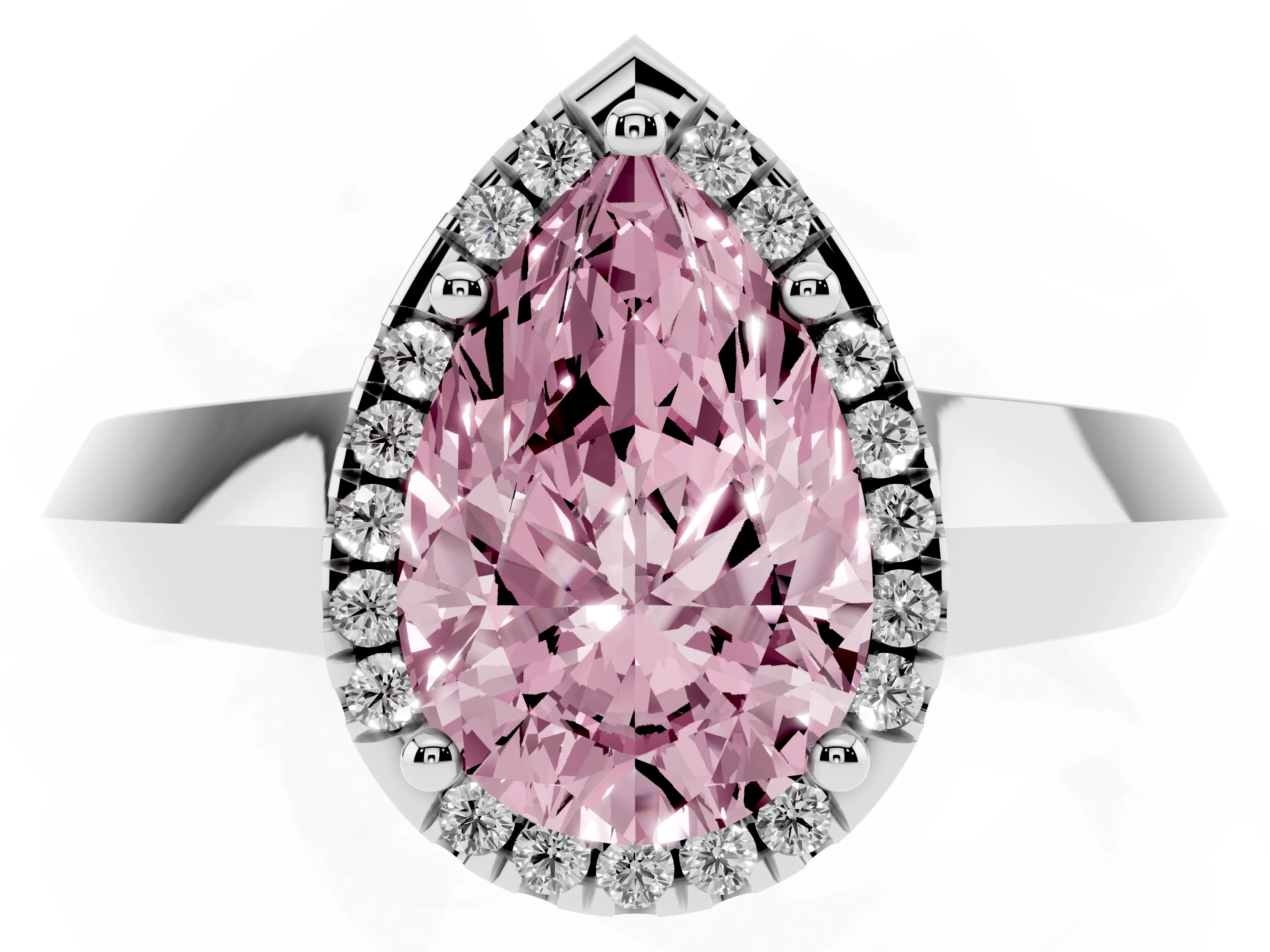 Fancy Pink Pear Cut Diamond Halo Ring Set in Silver with Cathedral Band and Prong Setting