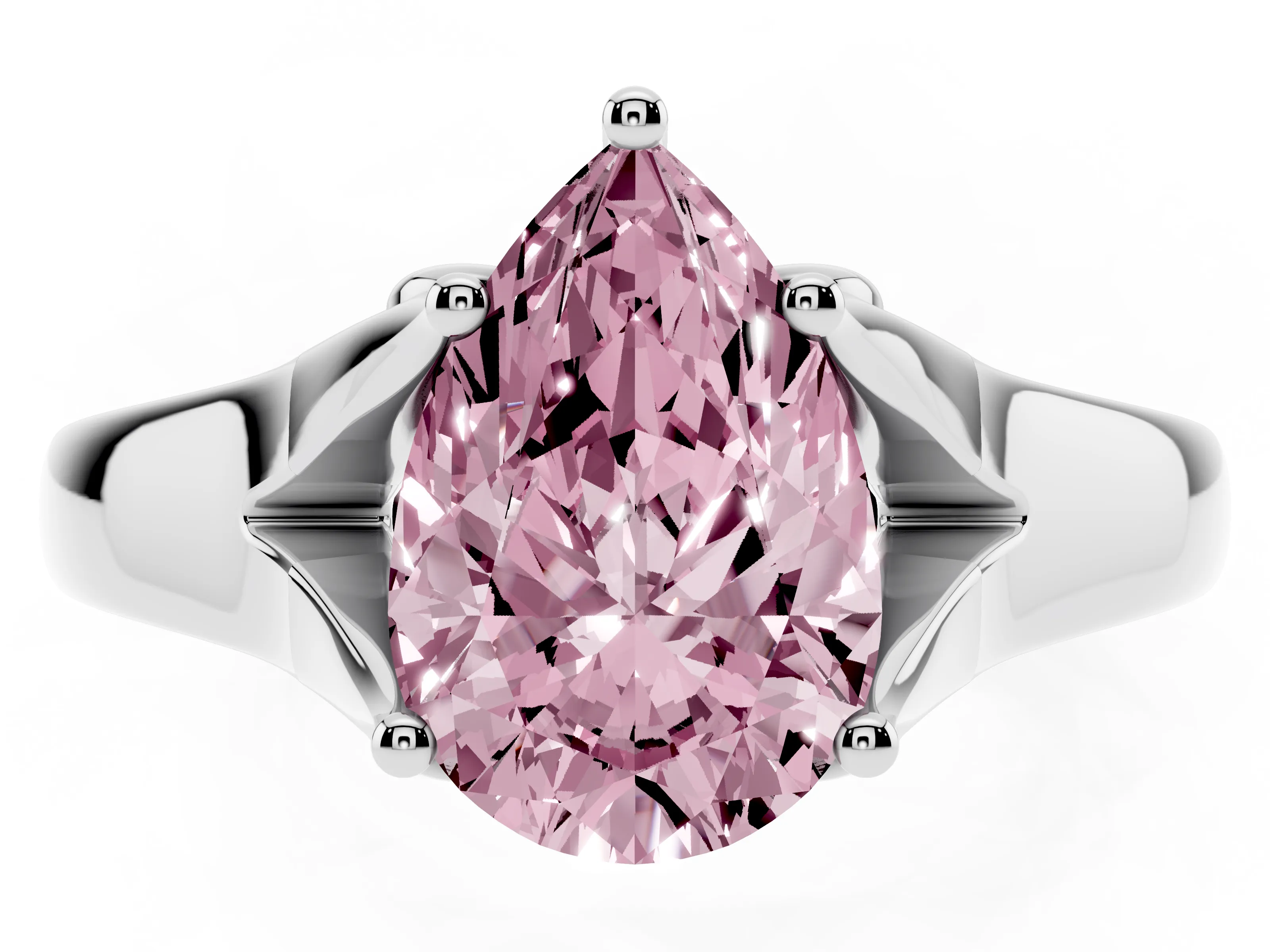 Fancy Pink Pear Cut Diamond Solitaire Ring Set in Silver with Arched Cathedral Band and Prong Setting