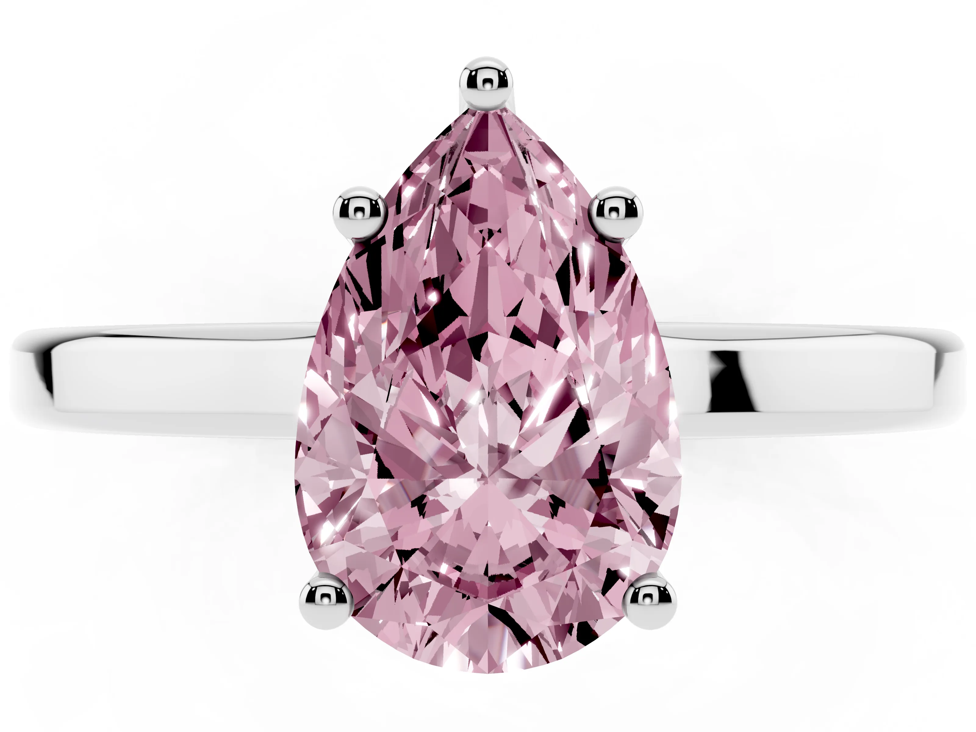 Fancy Pink Pear Cut Diamond Solitaire Engagement Ring Set in White gold with Prong Setting on a Plain Band