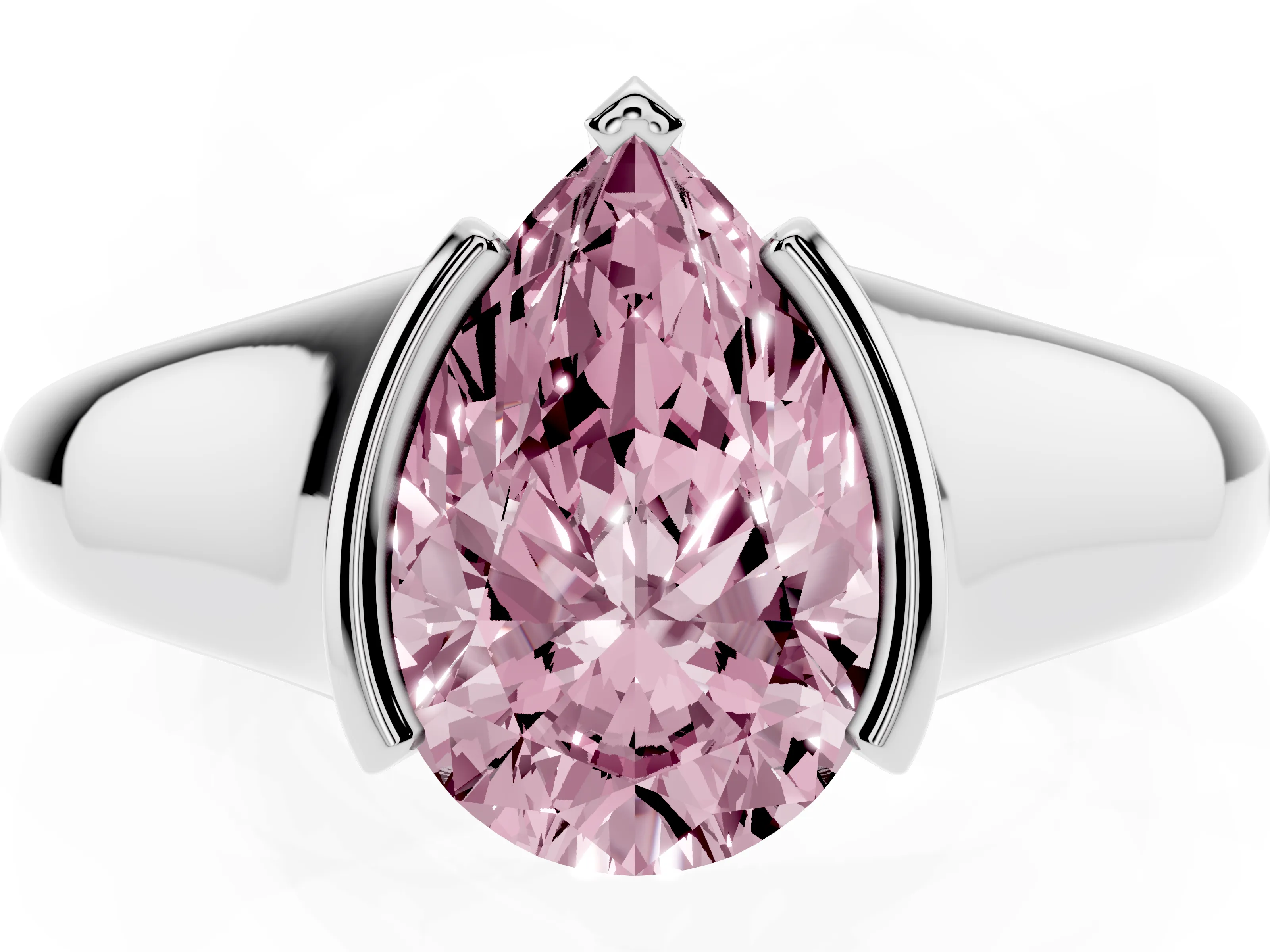 Fancy Pink Pear Cut Diamond Solitaire Tension Set Ring Set in Platinum with Split Shank Band