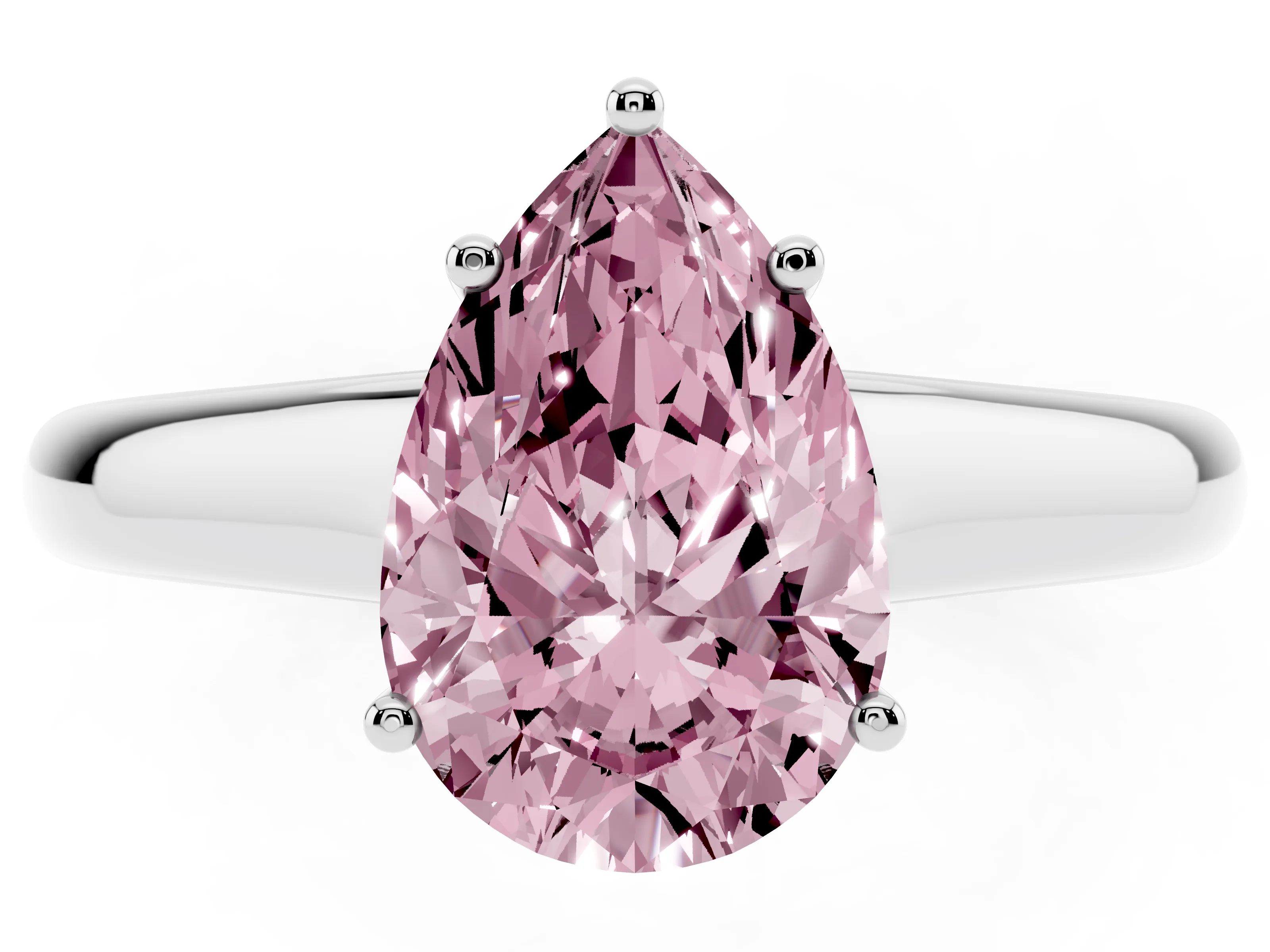 Fancy Pink Pear Cut Diamond Solitaire Engagement Ring Set in Silver with Subtly Tapered Band and Prong Setting