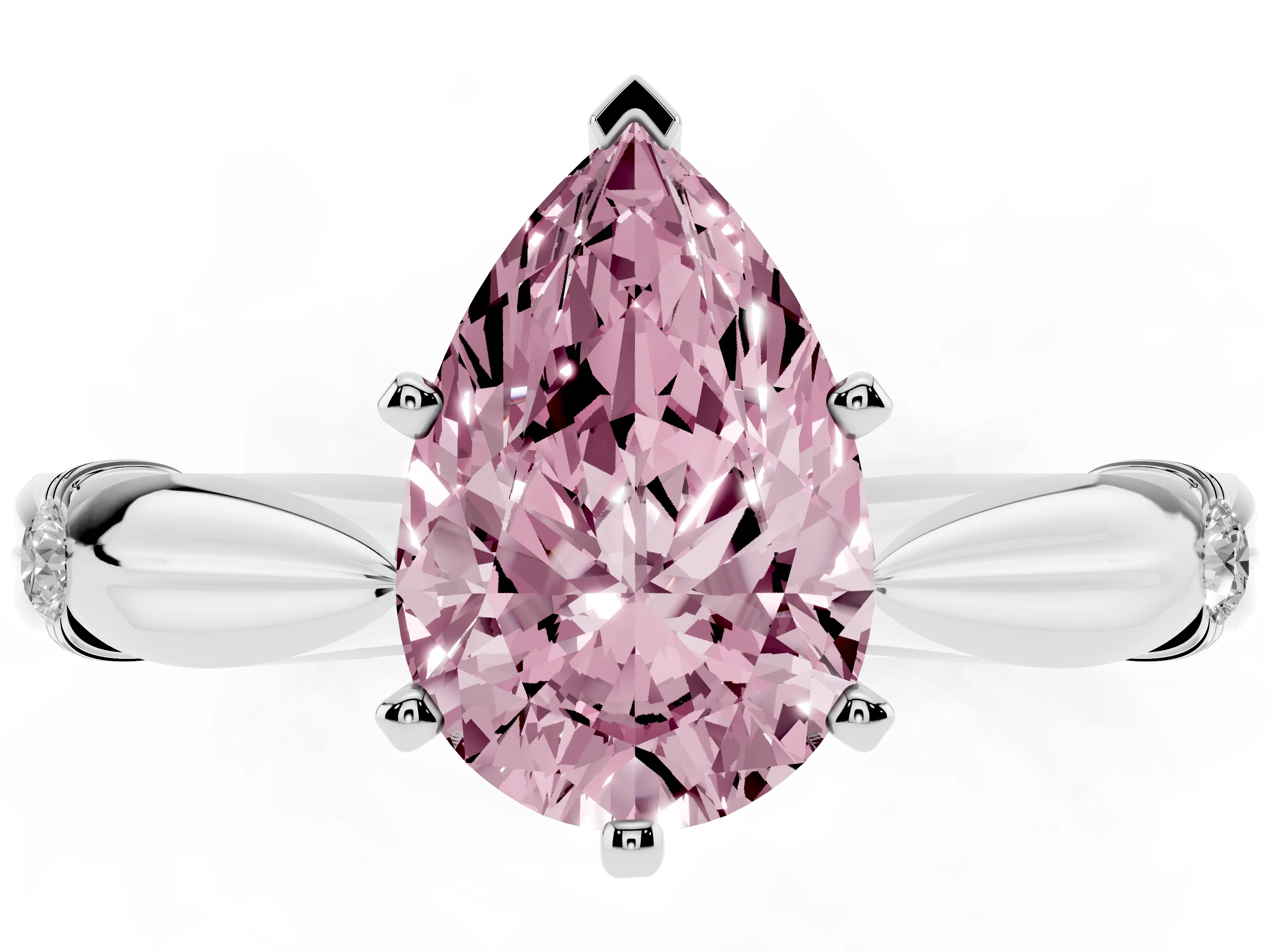 Fancy Pink Pear Cut Diamond Solitaire Twisted Band Ring Set in Silver with Accent Stones and Prong Setting