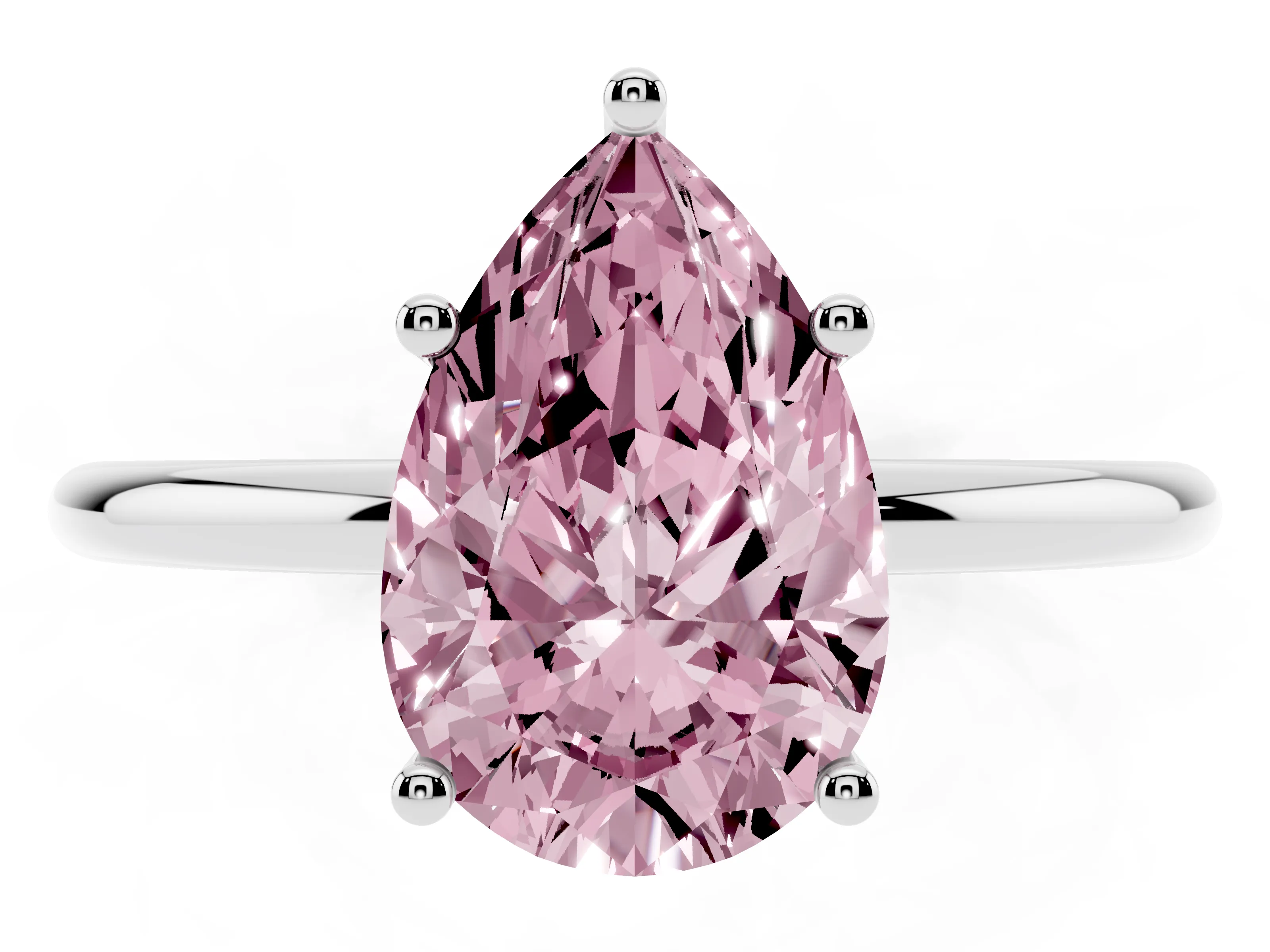 Fancy Pink Pear Cut Diamond Solitaire Engagement Ring Set in Silver with Thin Band and Prong Setting