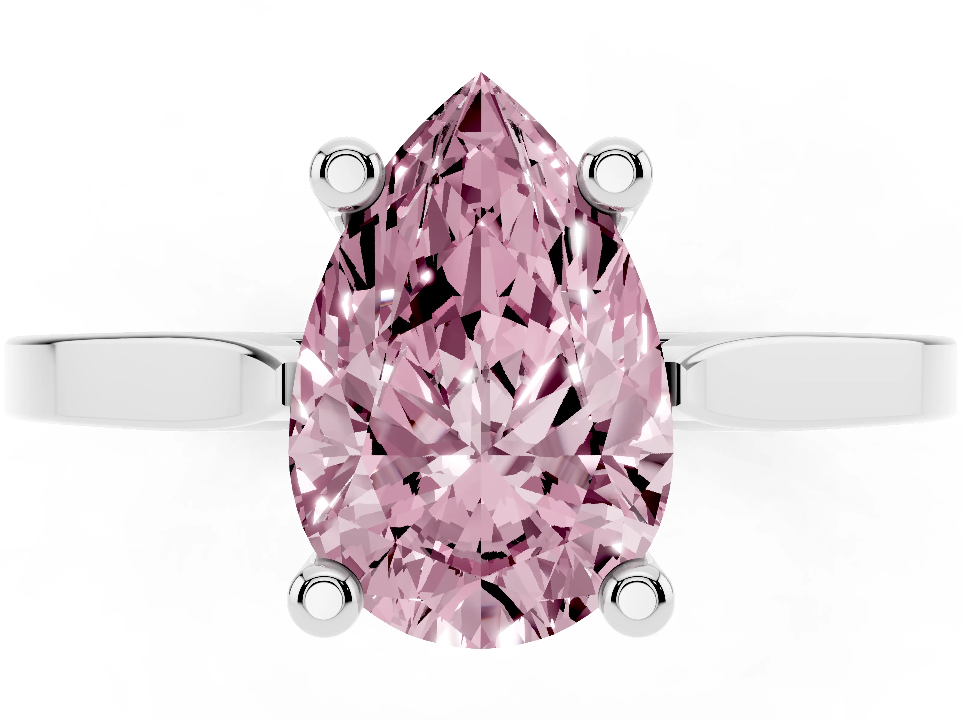 Fancy Pink Pear Cut Diamond Solitaire Ring Set in Platinum with Prong Setting and Tapered Band