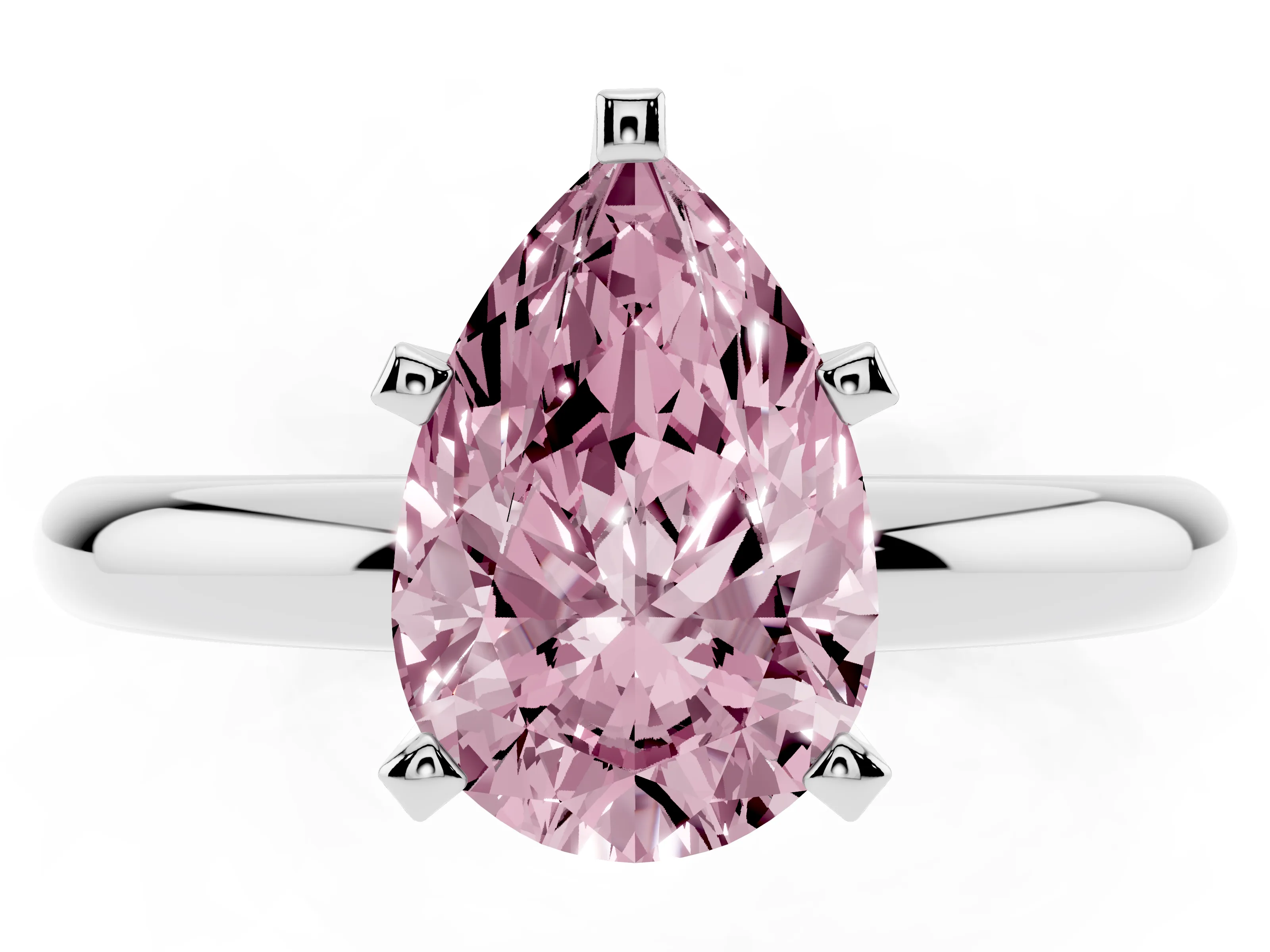 Fancy Pink Pear Cut Diamond Solitaire Engagement Ring Set in Platinum with Round Band and Prong Setting