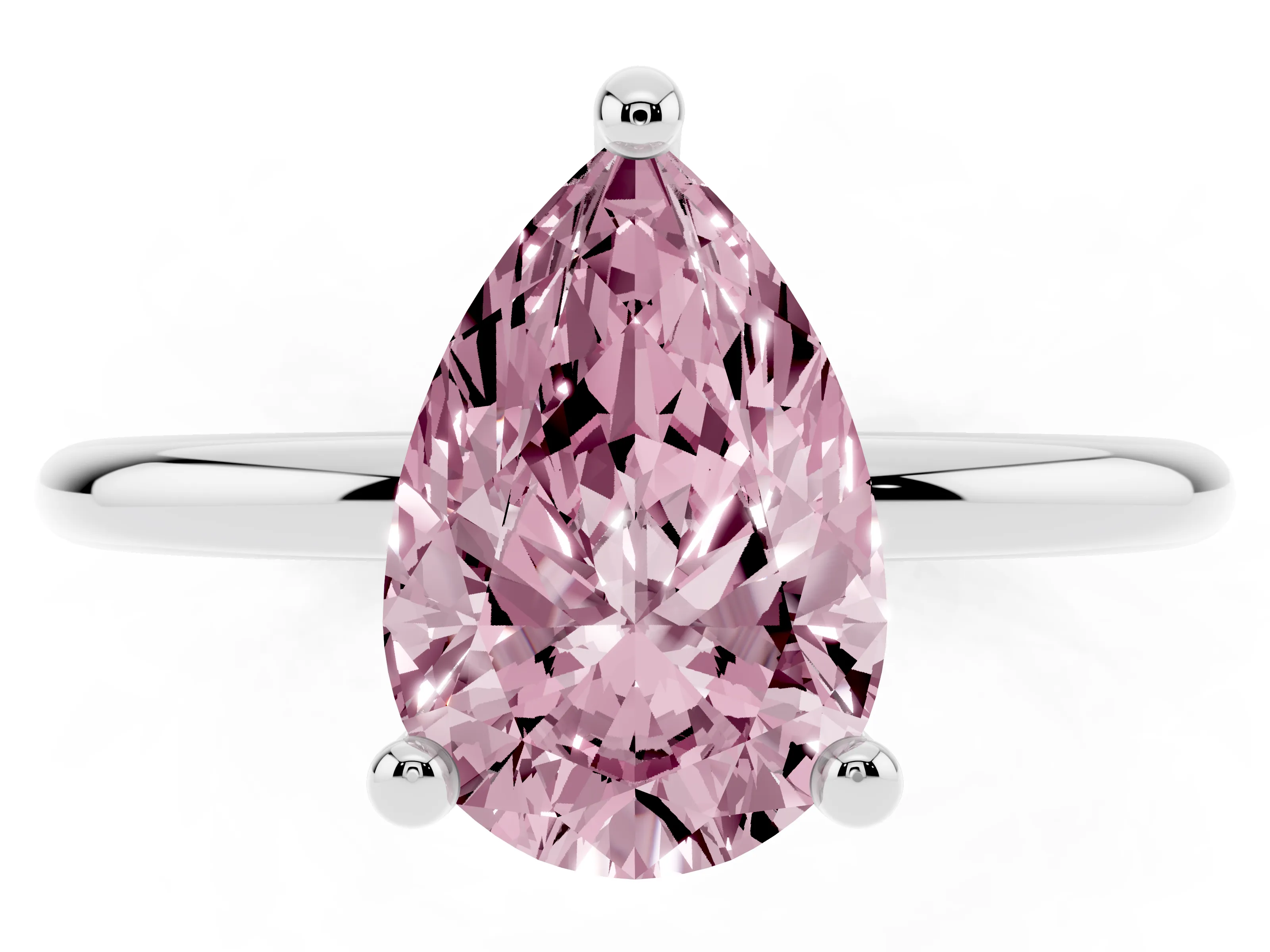 Fancy Pink Pear Cut Diamond Solitaire Ring Set in White gold with Secure Prong Setting on a Classic Band