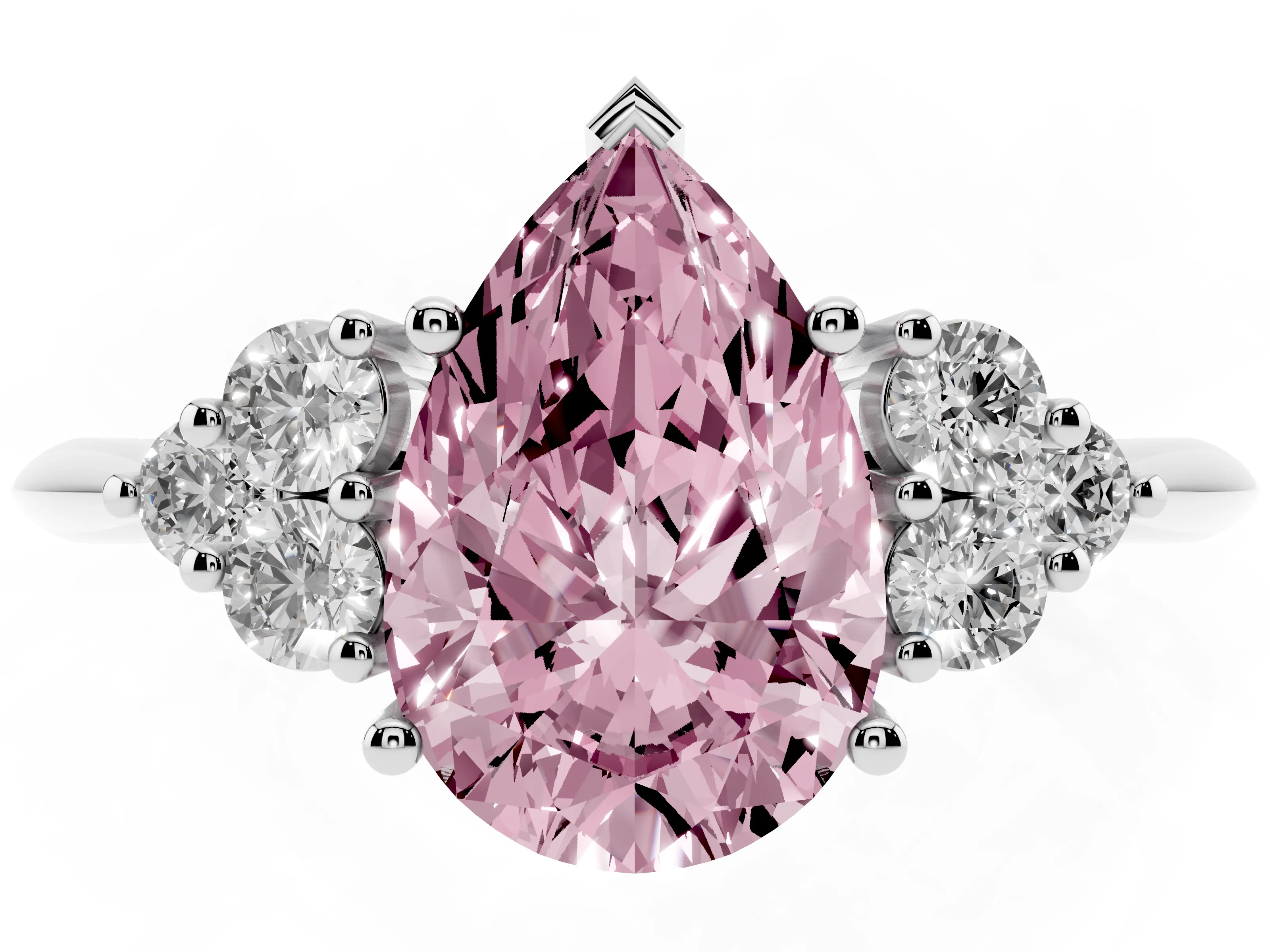 Fancy Pink Pear Cut Diamond Cluster Ring Set in Platinum with Plain Band and Prong Setting
