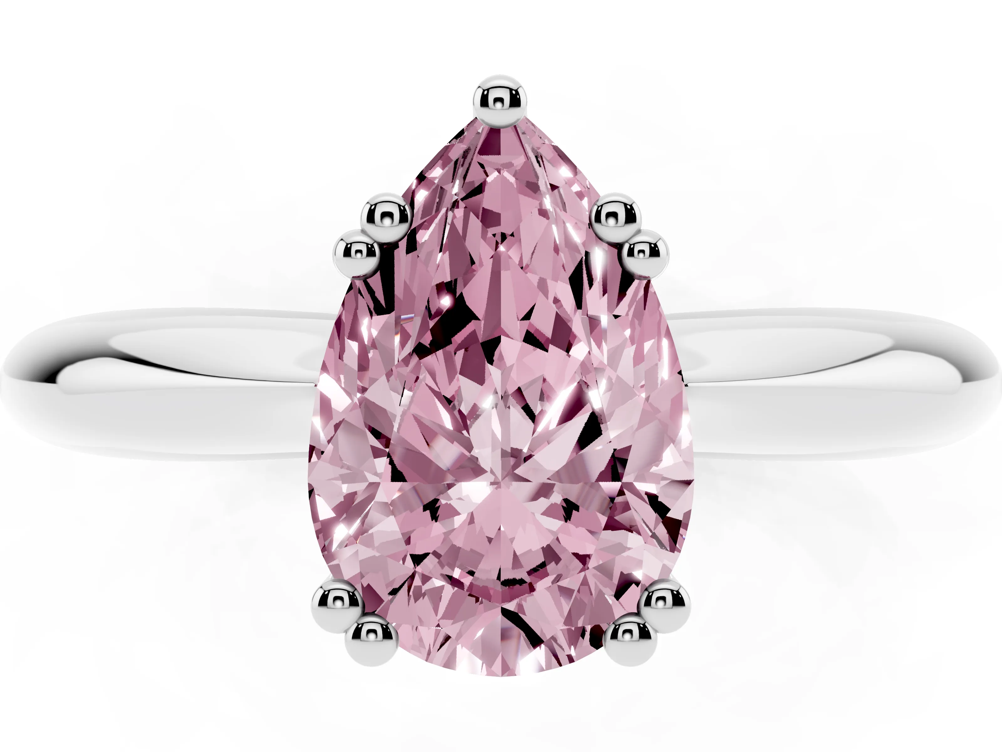 Fancy Pink Pear Cut Diamond Solitaire Engagement Ring Set in Silver with Tapered Band and Prong Setting