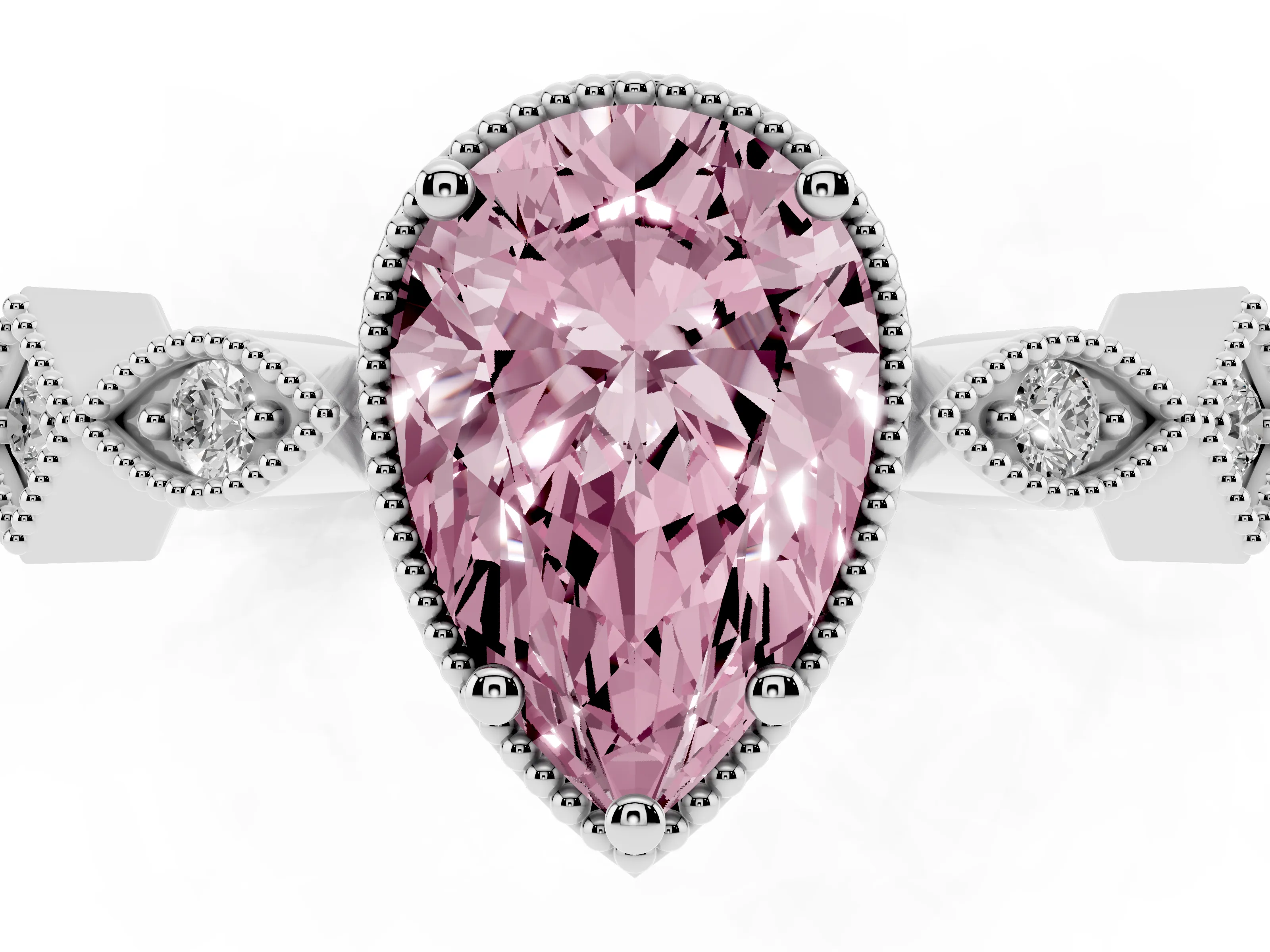 Fancy Pink Pear Cut Diamond Milgrain Marquise Twist Band Ring Set in White gold with Prong Setting